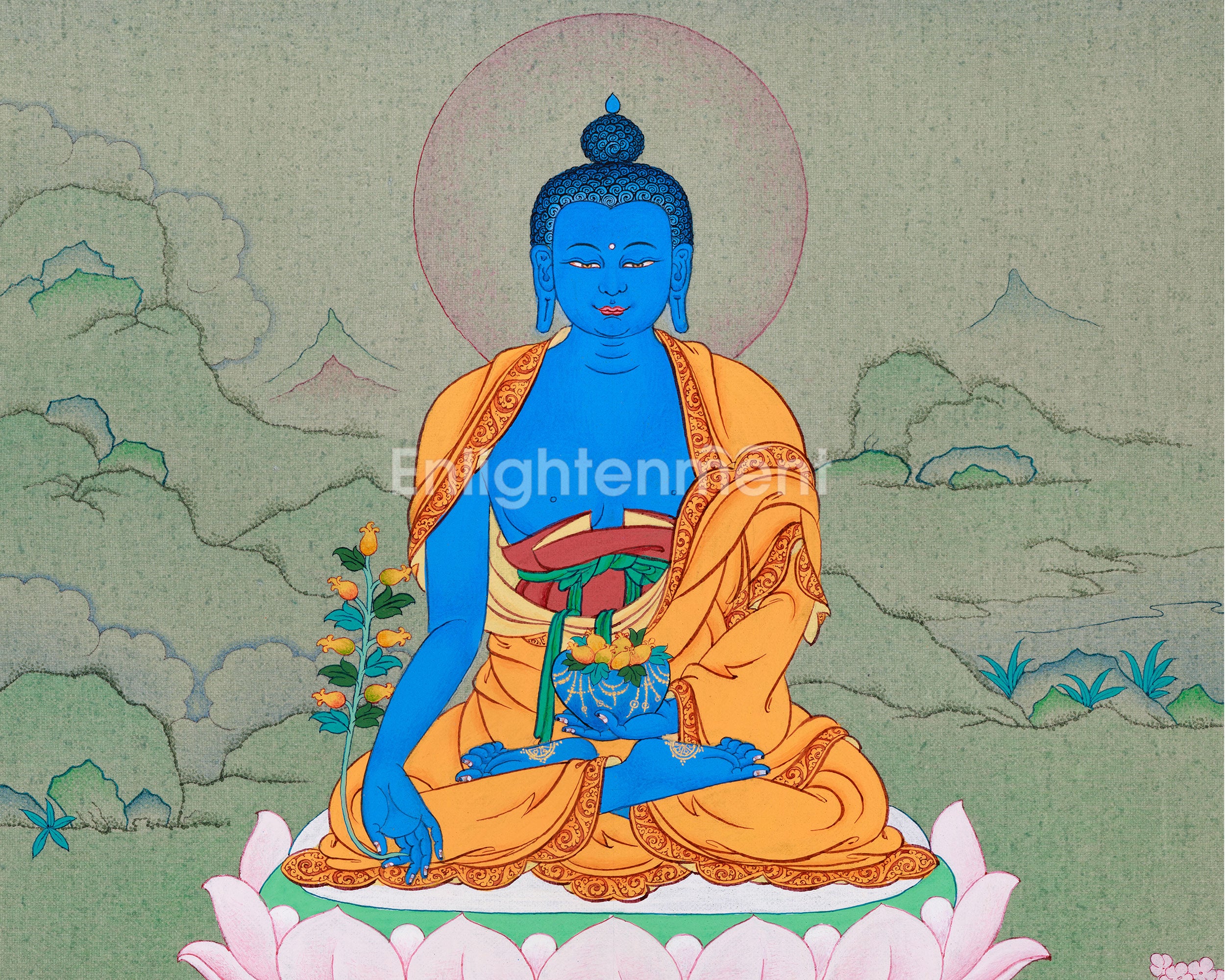 Traditional Bhaishajyaguru Thangka | Medicine Buddha in Himalayan Art