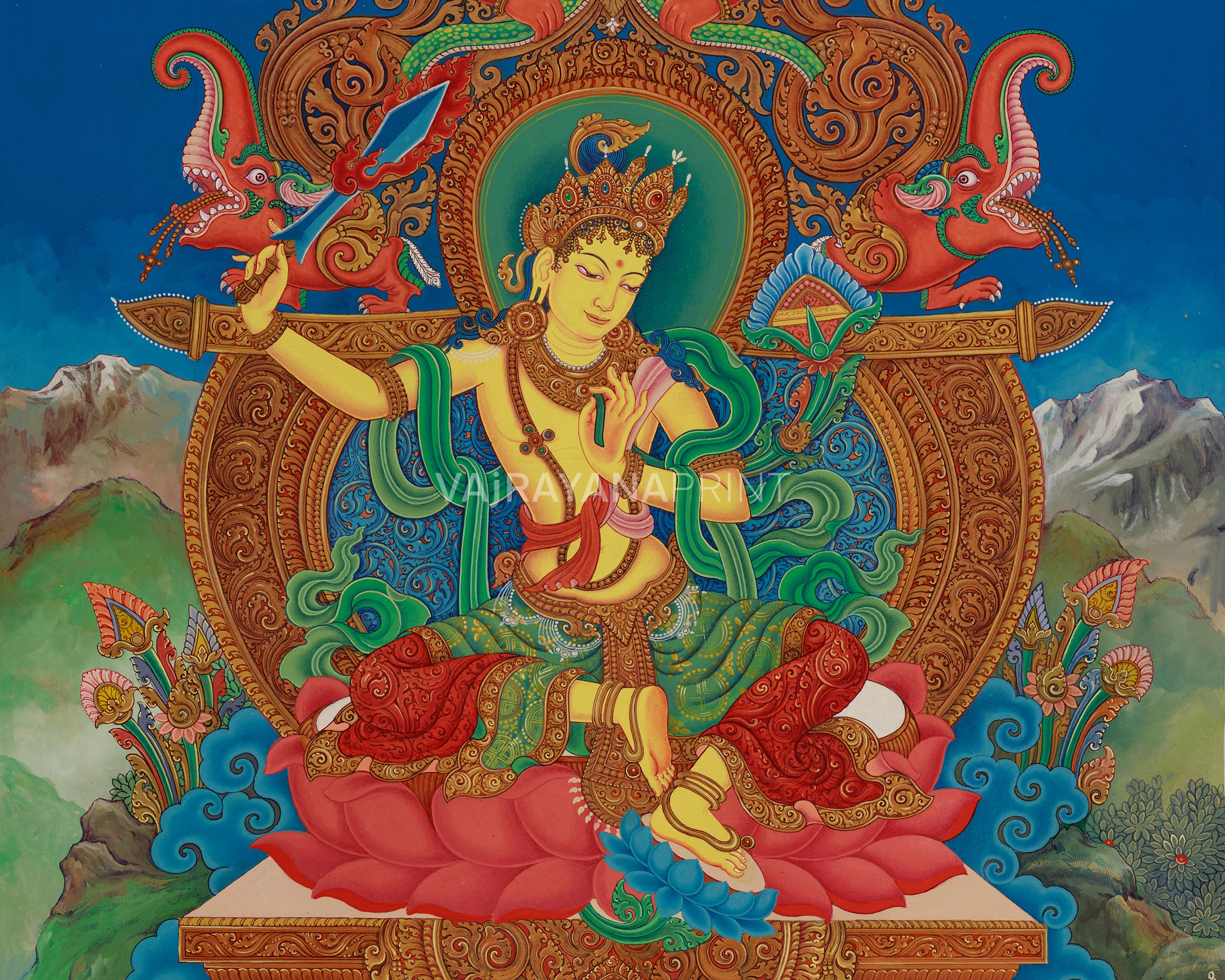 Manjushree Thangka Canvas Print | Bodhisattva of Wisdom and Knowledge
