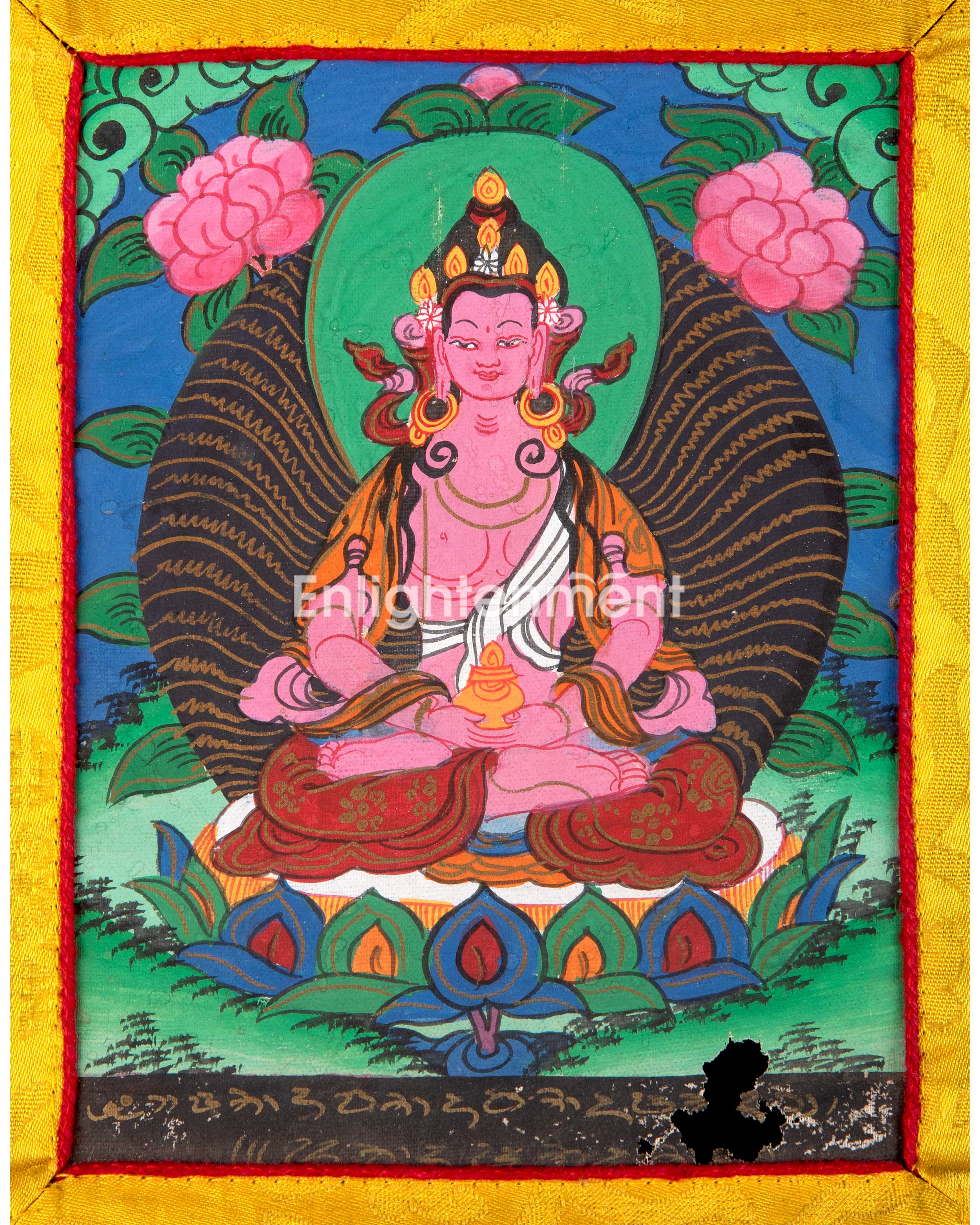 Vintage Amitayus Buddha Painting | Buddha of Longevity on Brocade
