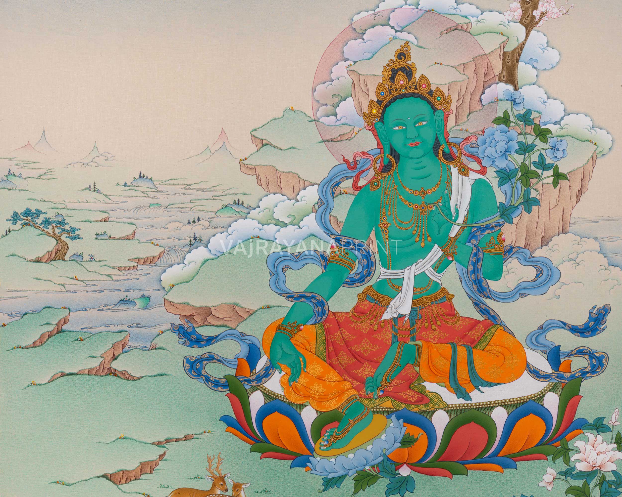 High-Quality Green Tara Thangka Print