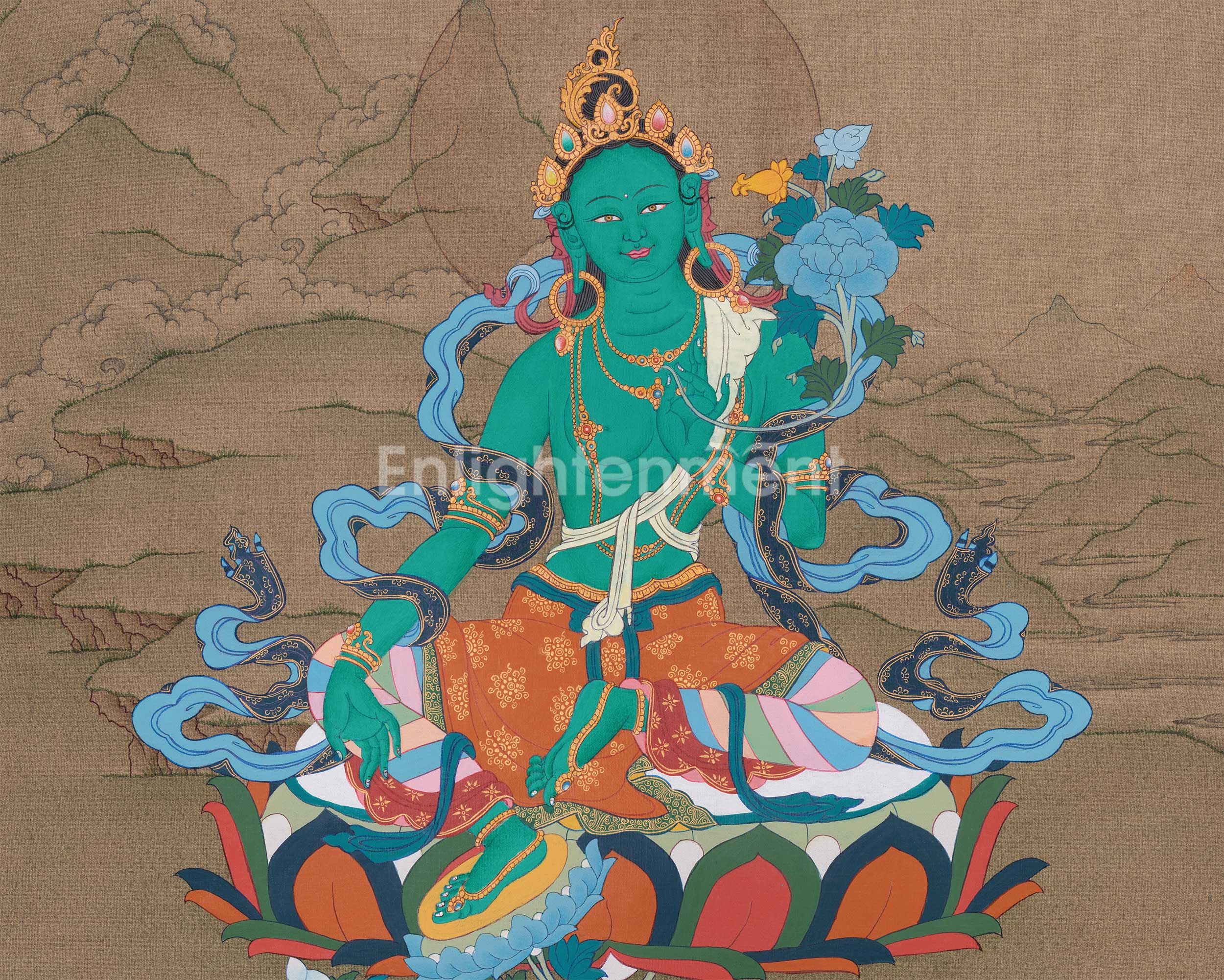 Tibetan Buddhist Goddess Green Tara Thangka | Mother Tara for Protection