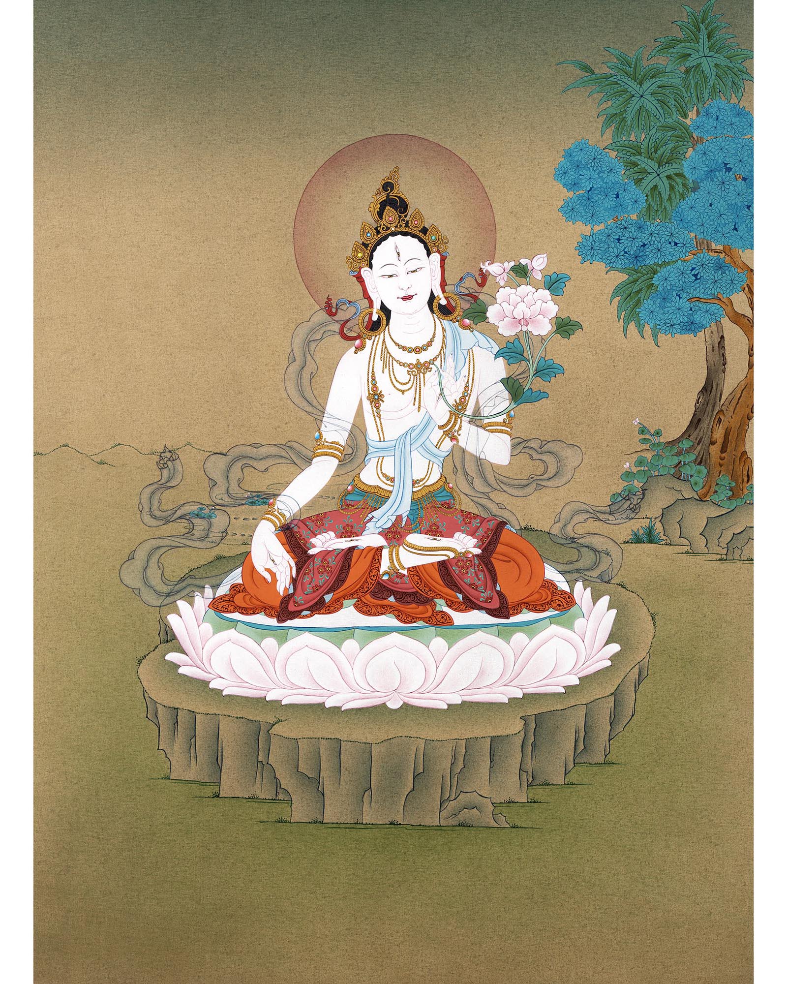Large White Tara Thangka | Traditional Buddhist Art