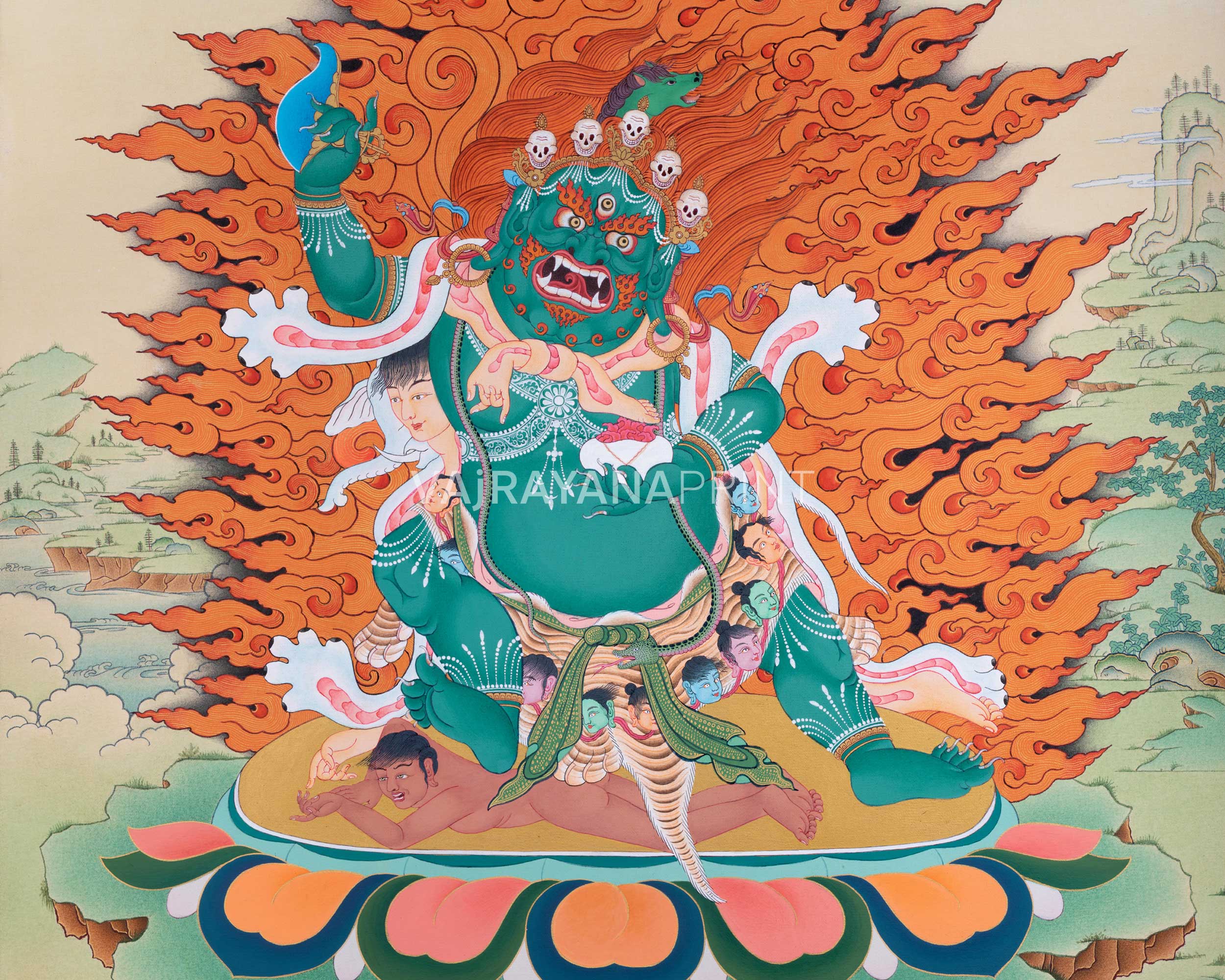 Green Hayagriva Thangka Print | Wisdom of the Horse-Headed Deity | Artwork for Divine Guidance