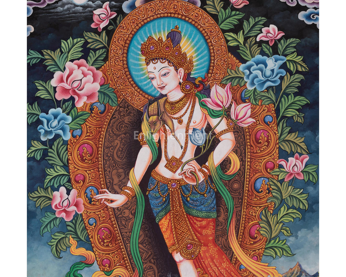 Standing Chenrezig Thangka | Hand-Painted Avalokiteshvara Artwork