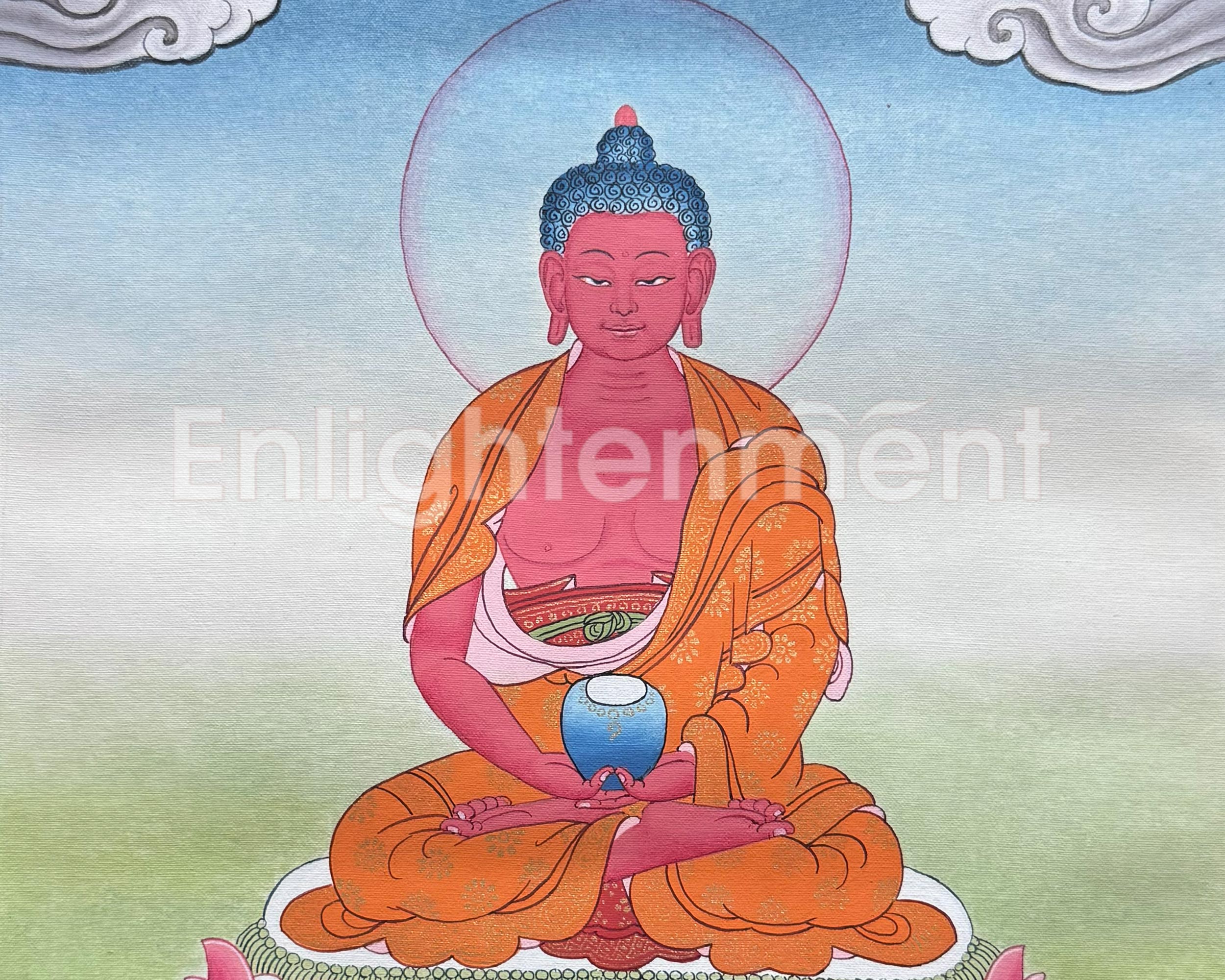 Tibetan Amitabha Buddha Thangka with Brocade | Buddha of Infinite Light