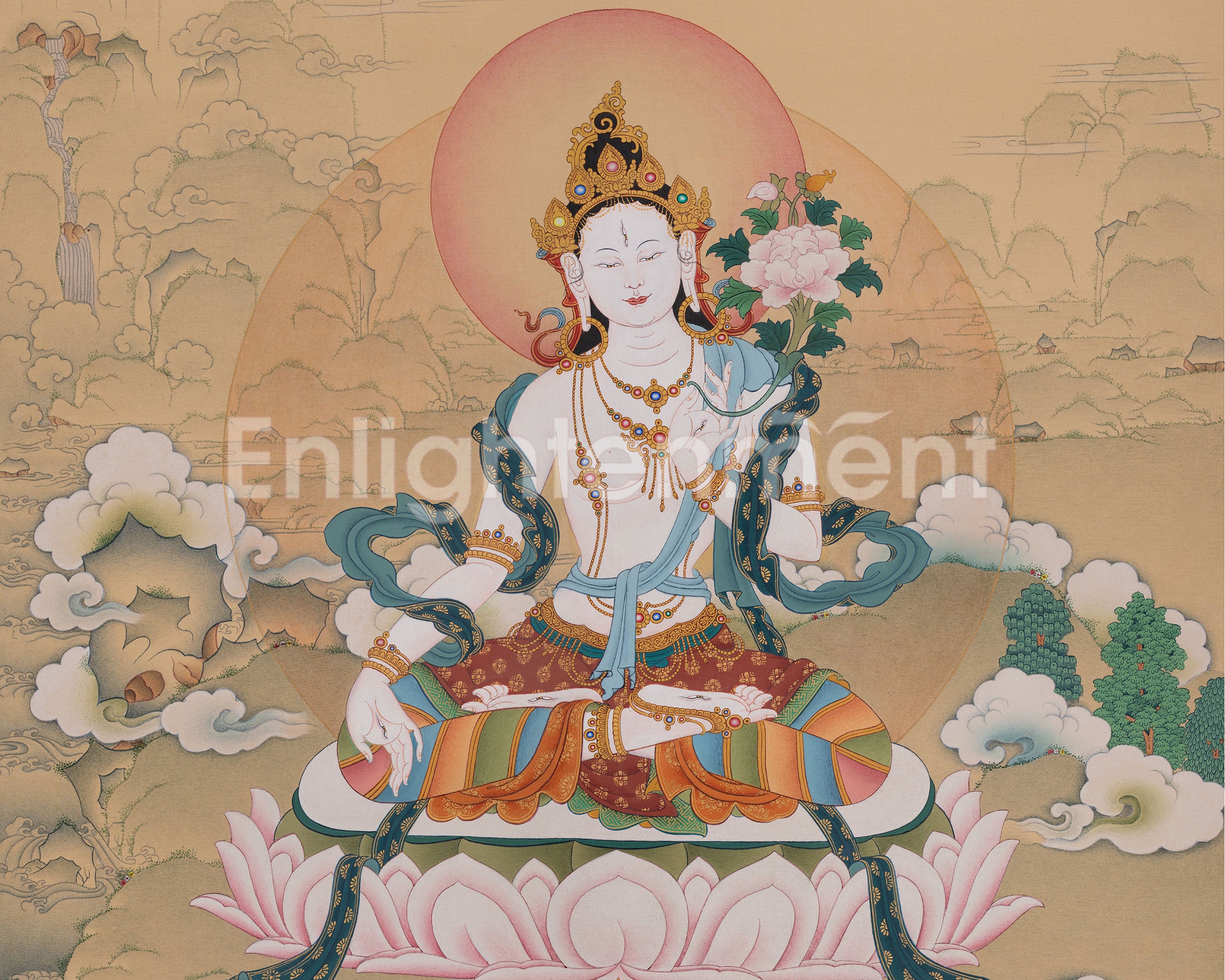White Tara Longevity Thangka Art | Seven Eyed Deity | Pure Compassion