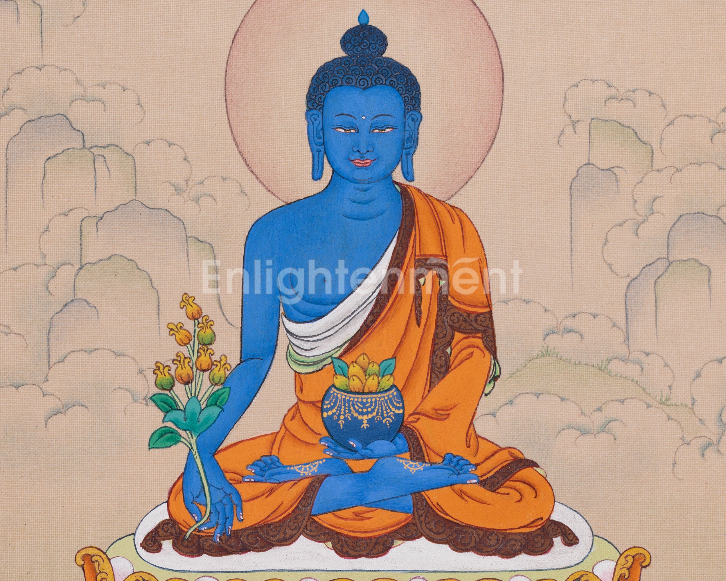 Compact Medicine Buddha Thangka | Buddha of Health and Wellness