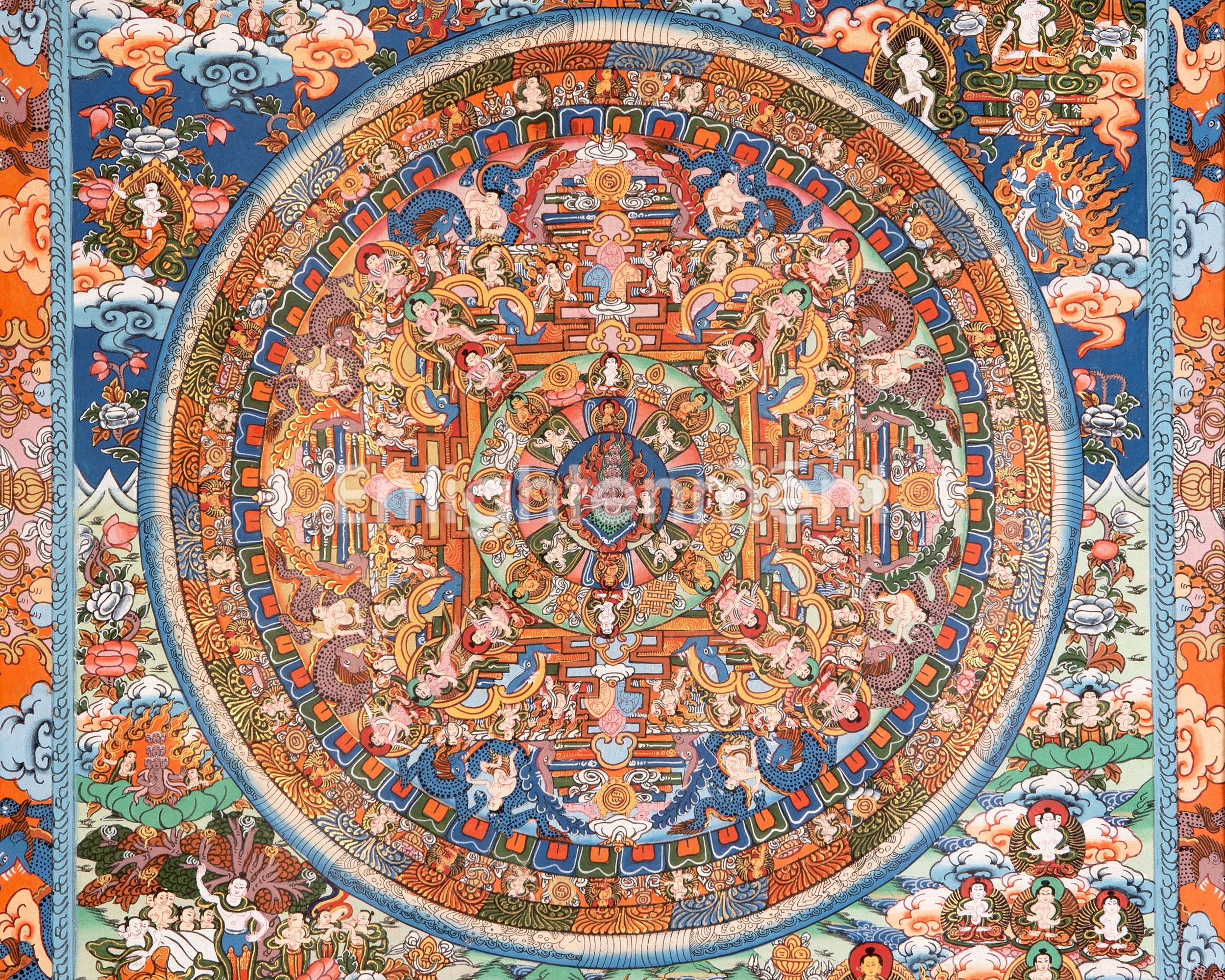 Heruka Mandala Thanka With Brocade | Wall Decor Painting