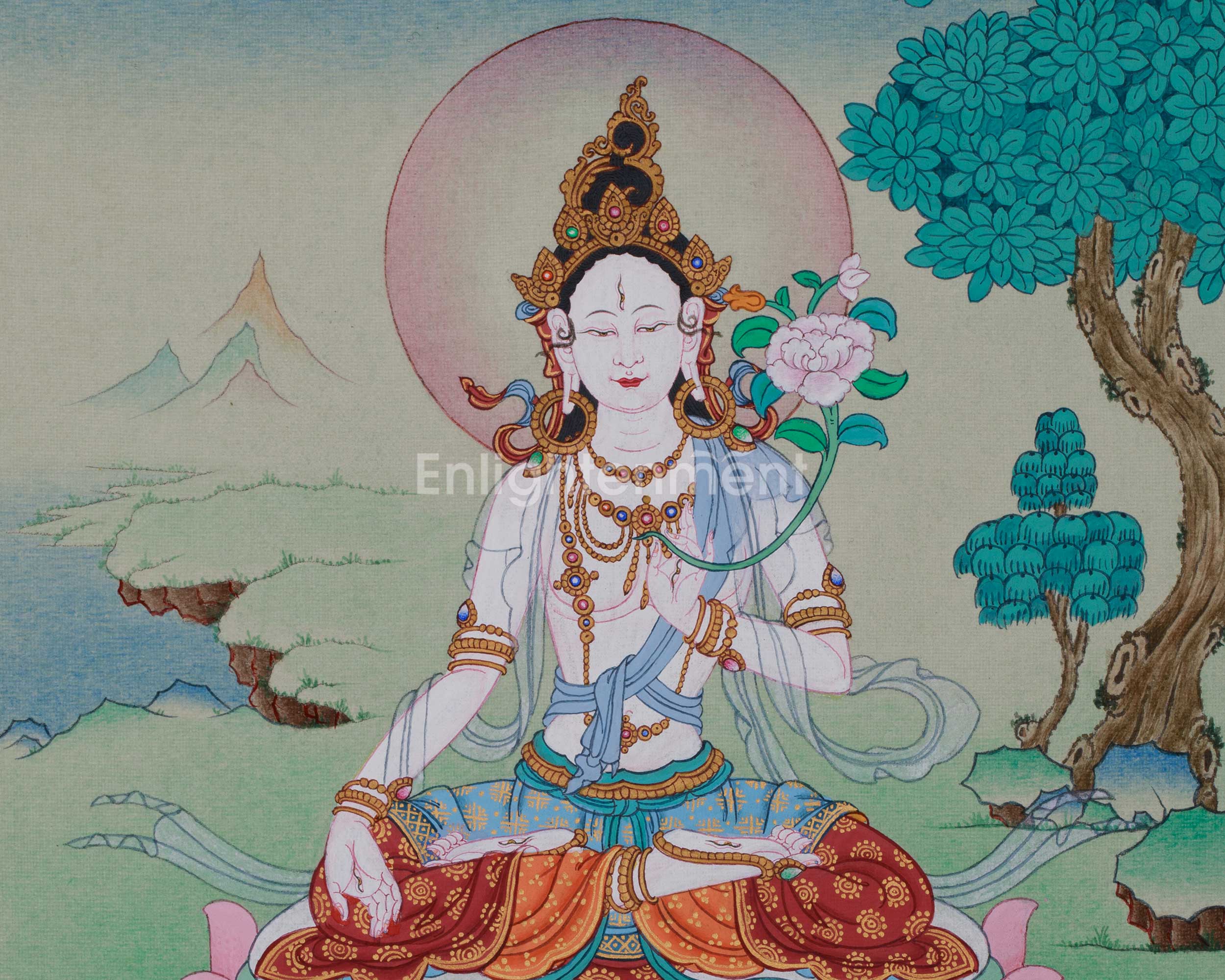 Tibetan White Tara Thangka Painting | Goddess of Compassion and Longevity