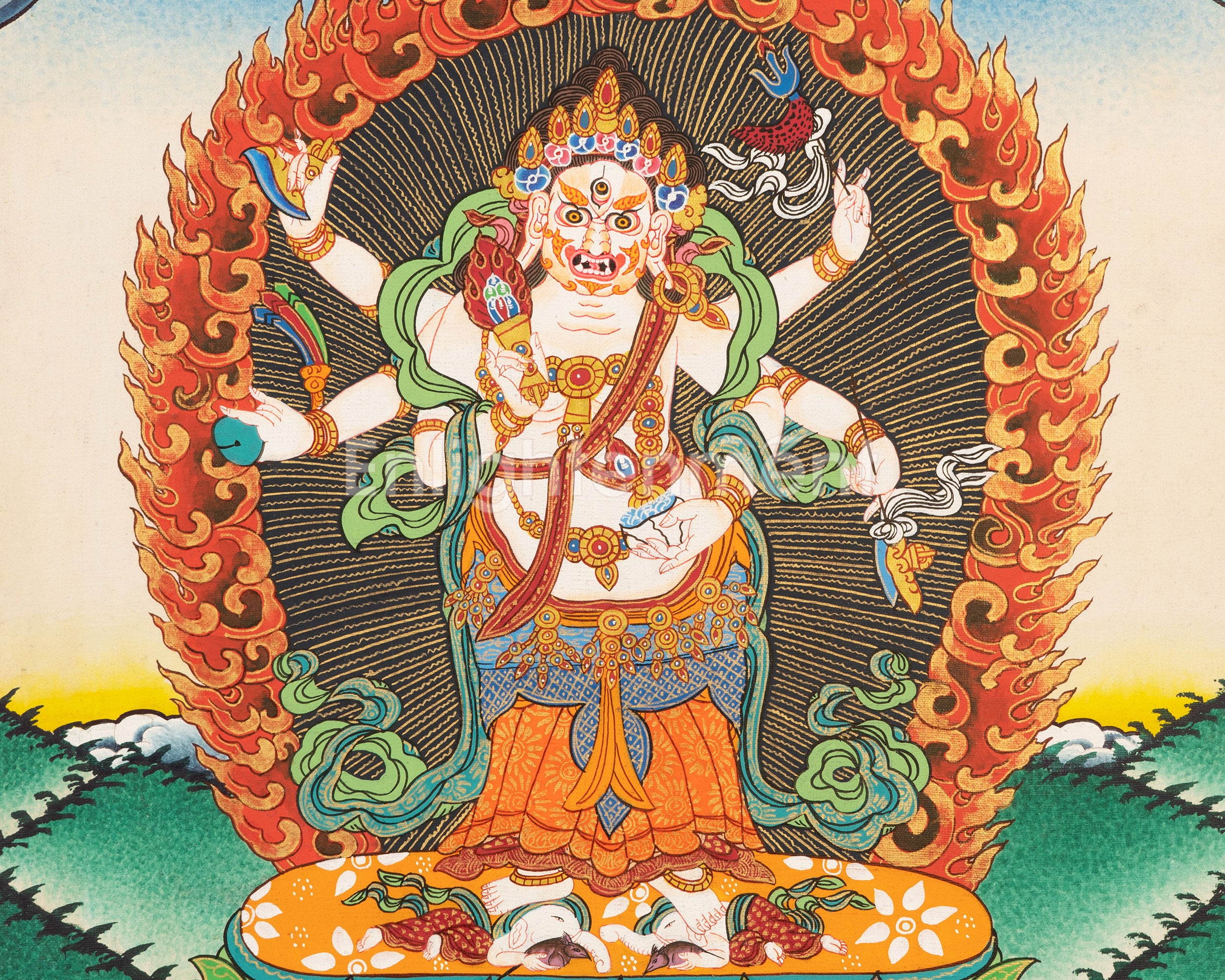 White Six armed Mahakala Thangka | Art Painting