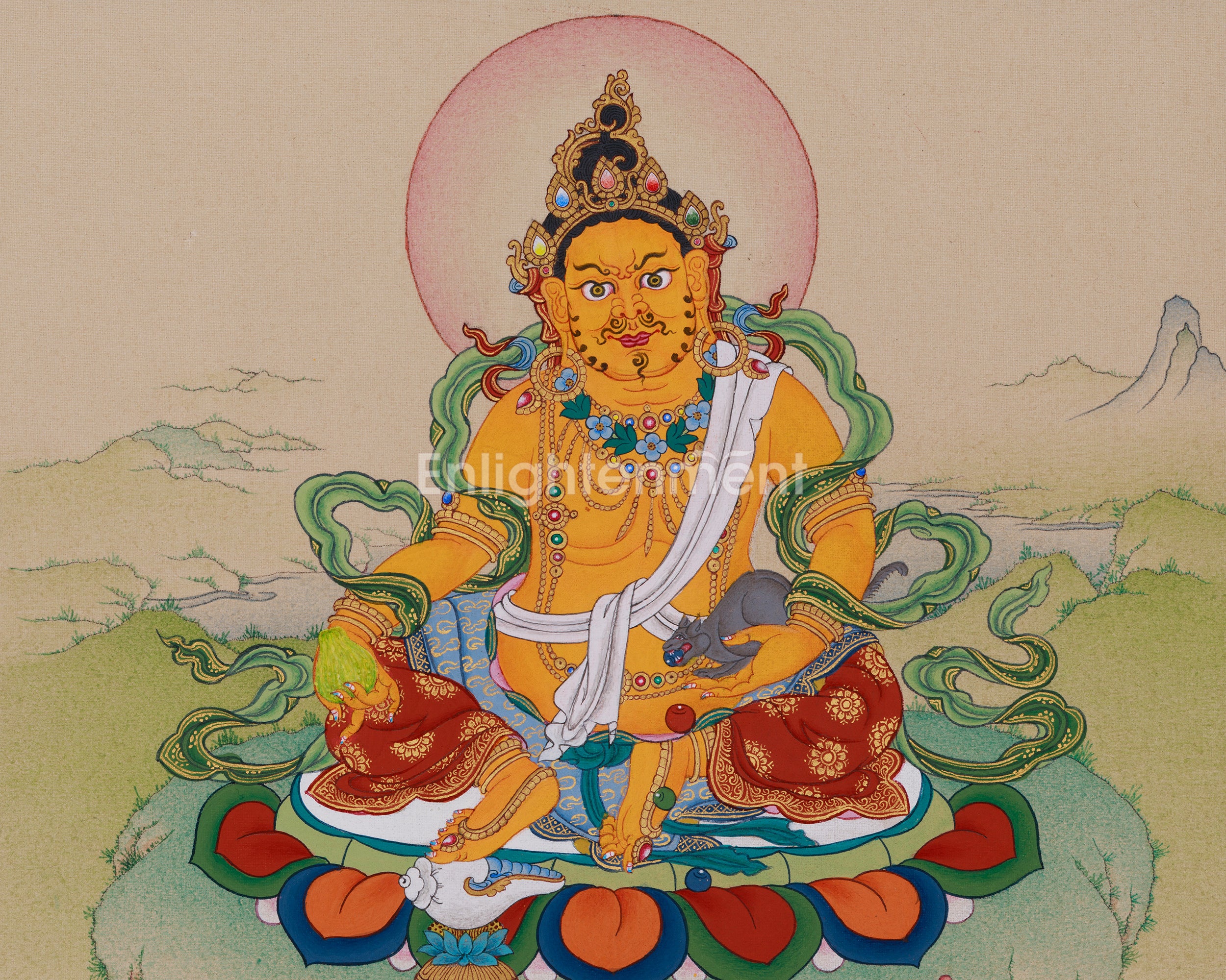 Dzambhala Wealth Buddha Thangka | Tibetan Art of Prosperity and Abundance