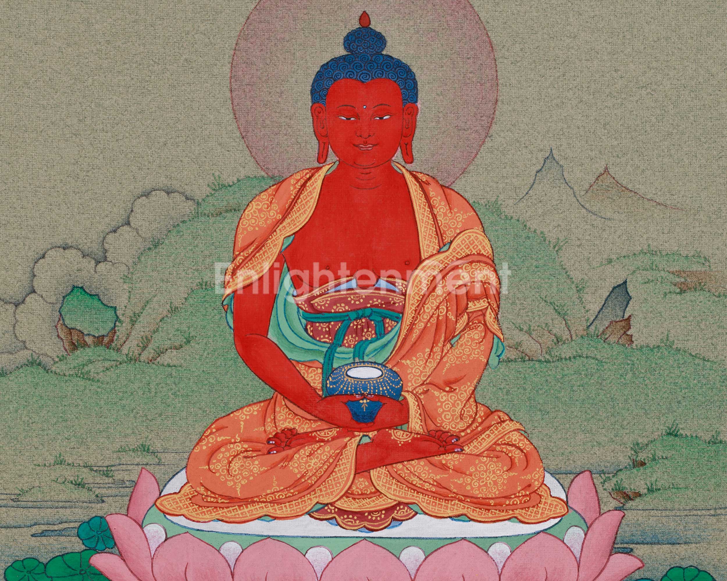 6.5 Inch Tibetan Amitabha Buddha Painting | Buddha of Limitless Light and Serenity