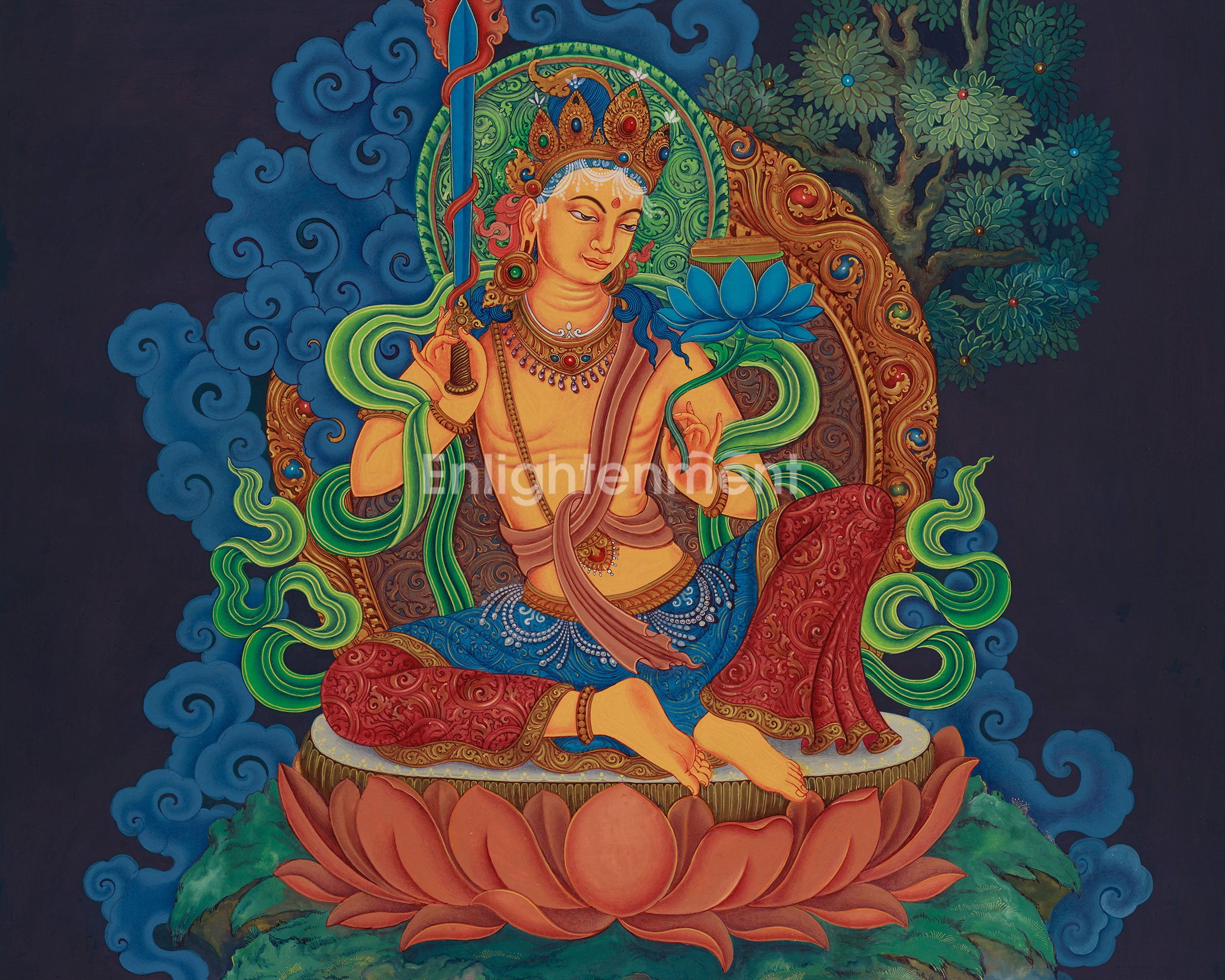 Rare Manjushri Wisdom Figurine | Hand-Painted Buddhist Artwork