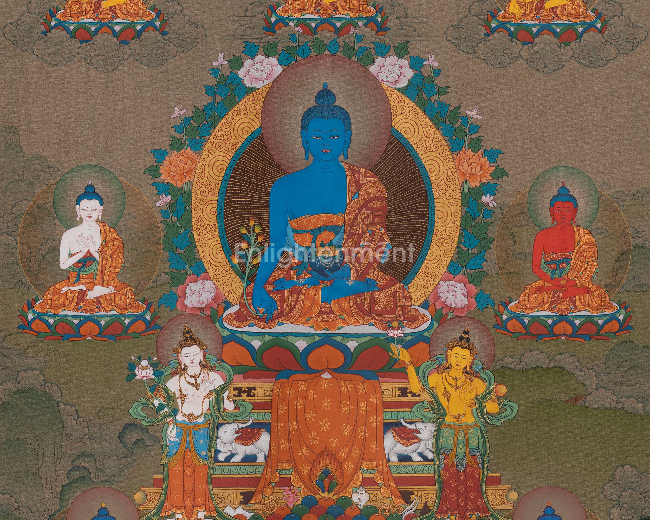 Asta Medicine Buddha Thangka | Healing Deity | Mahayana Buddhism