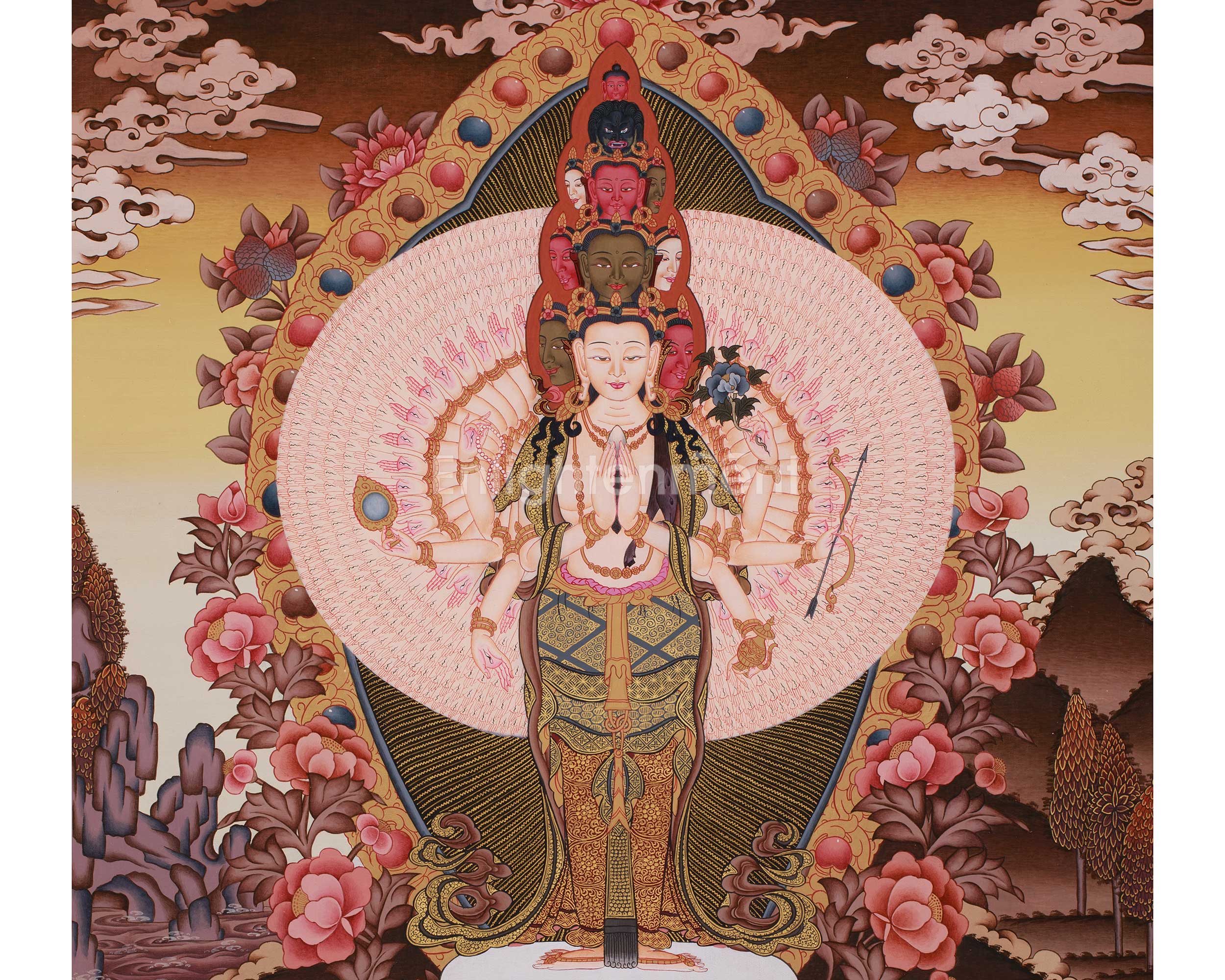 1000 Armed Chenrezig With Amitabha Thangka | Bodhisattva of Compassion