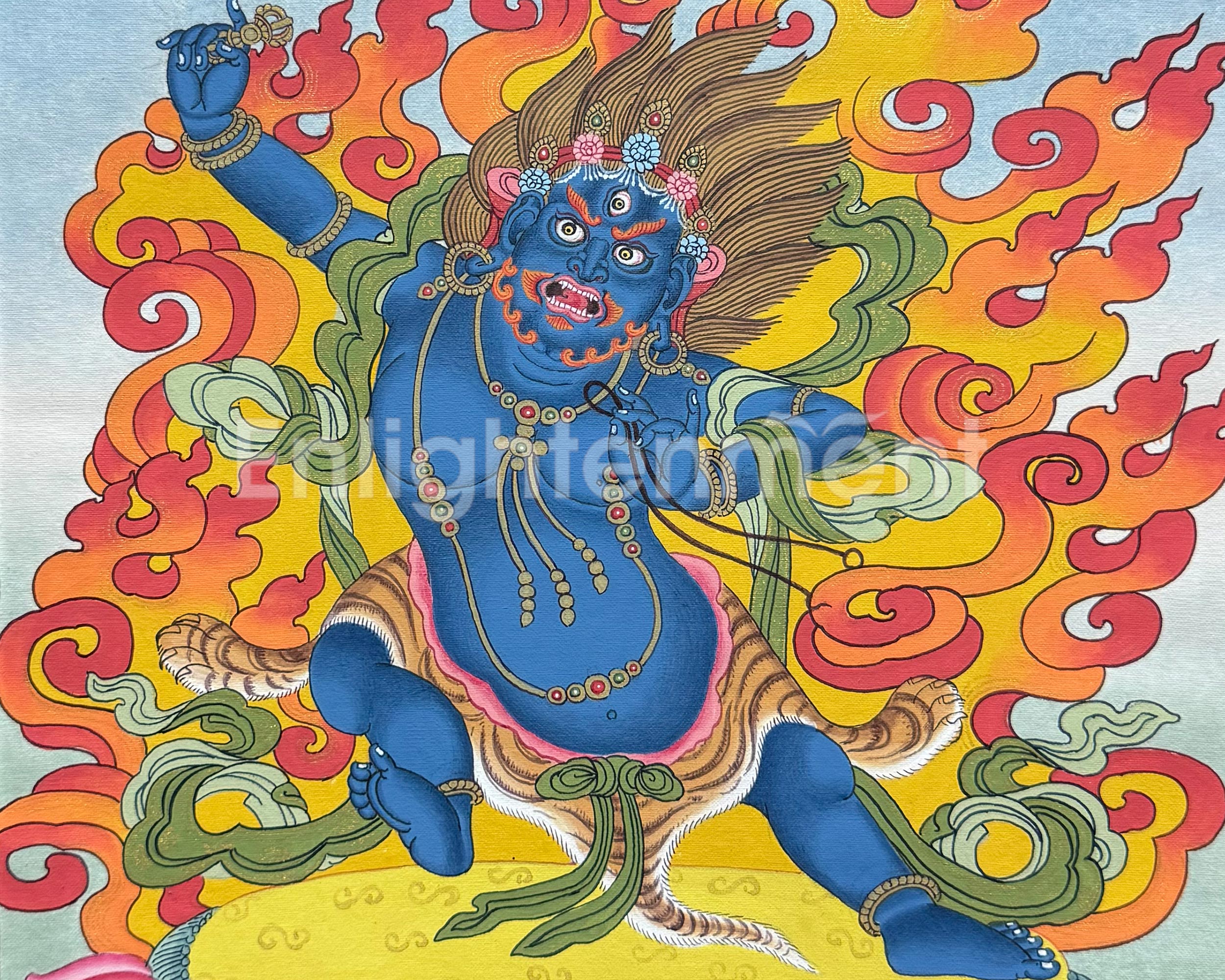 Tibetan Vajrapani Thangka With Brocade | Symbol of Strength, Courage, and Enlightened Power