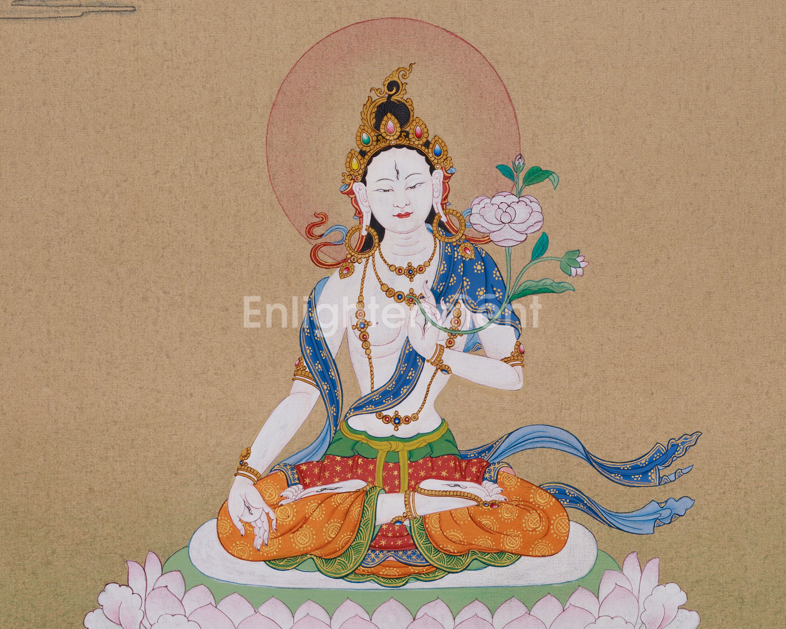 Saptalochani "White Tara" Thangka | Buddhist Art Featuring the Seven-Eyed Goddess