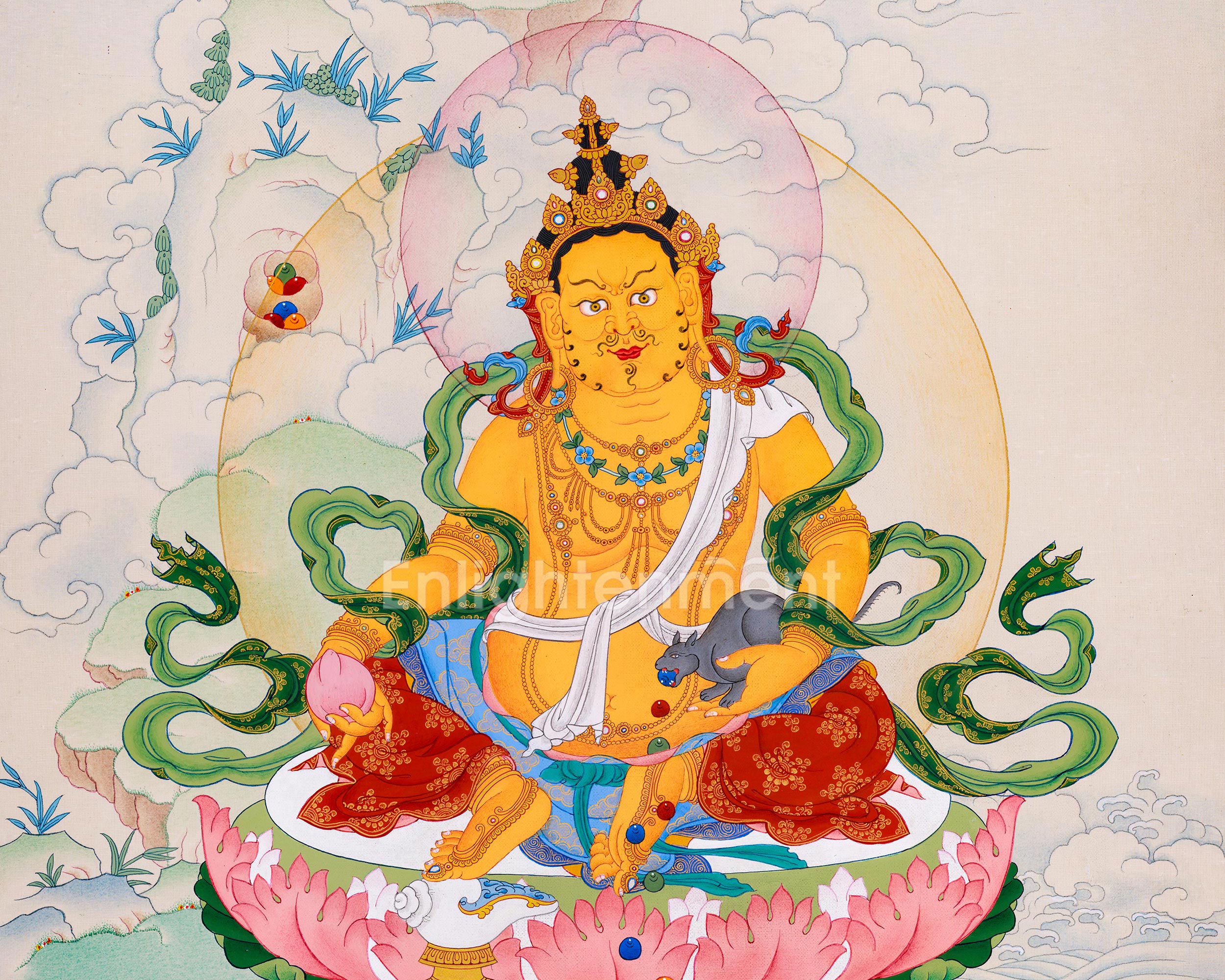 Hand-Painted Dzambhala Thangka | God of wealth