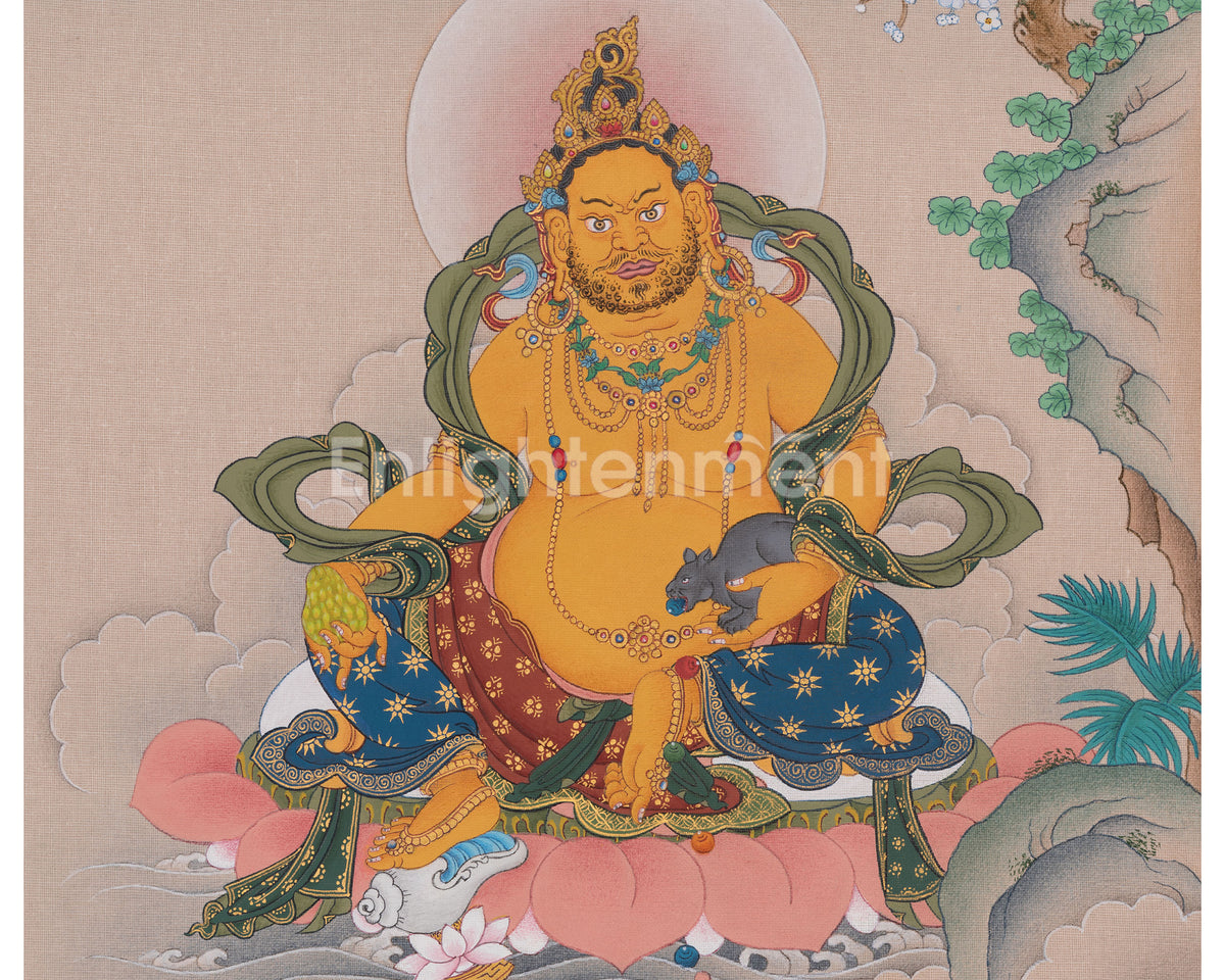 Hand-Painted Dzambhala Thangka | Buddhist Deity Of Wealth