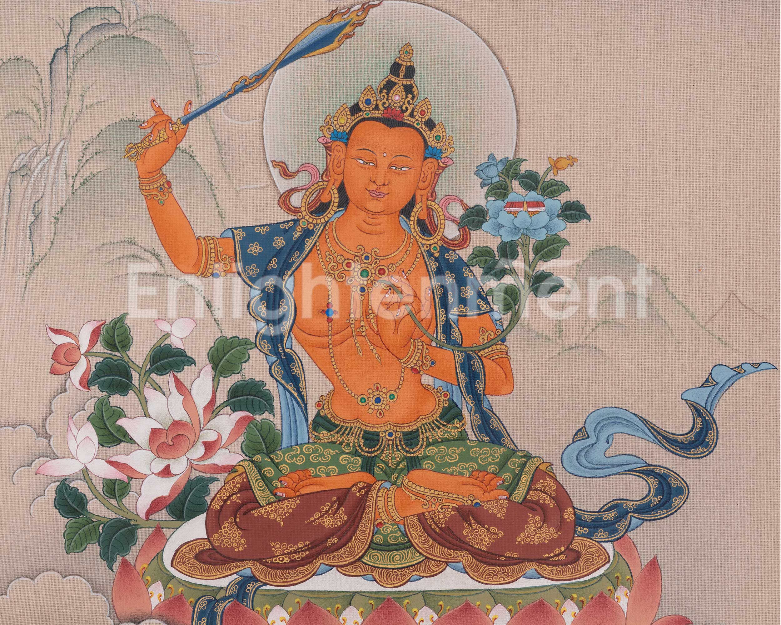 Manjushri Sacred Art | Bodhisattva Deity | Buddhist Thangka