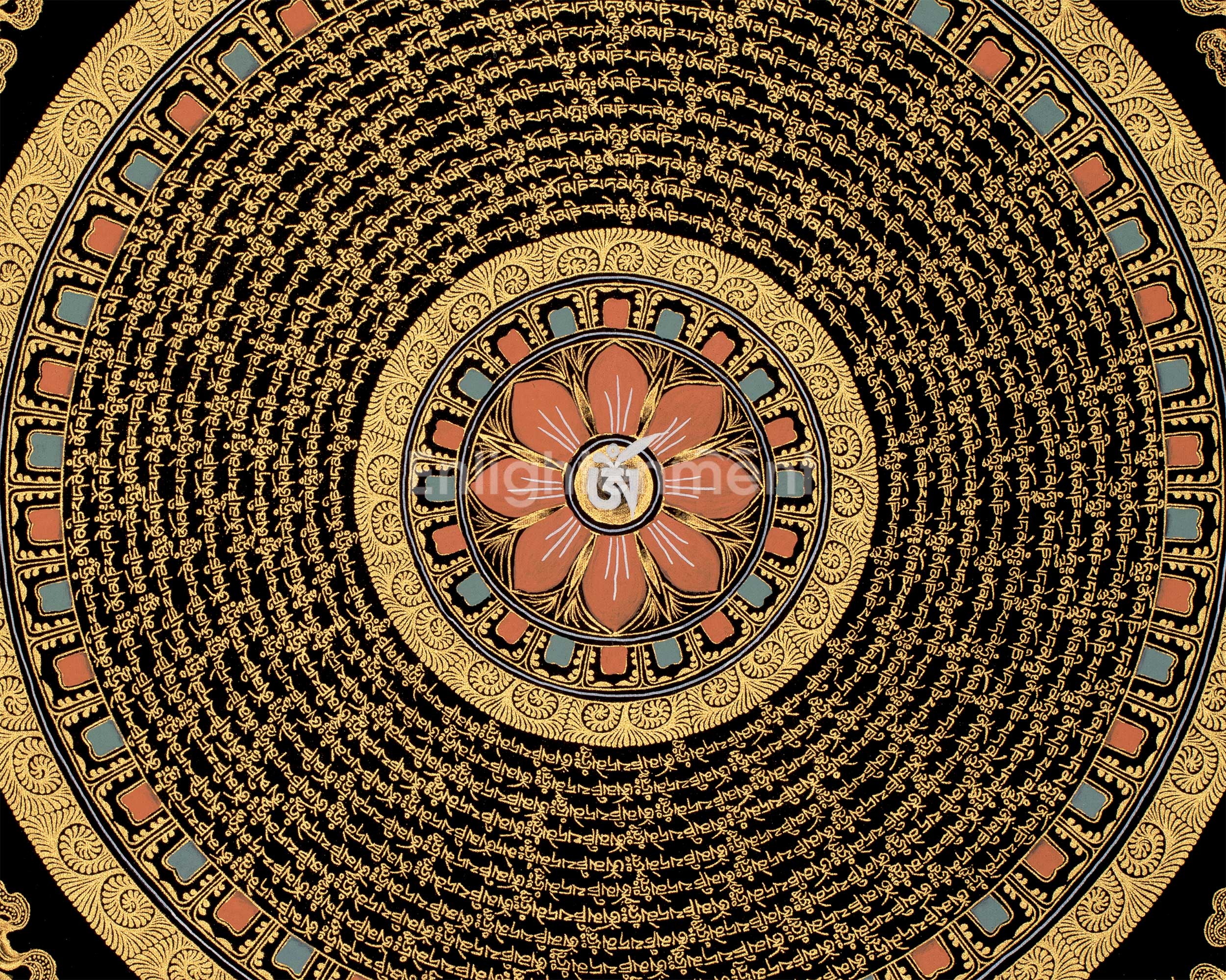 Mantra Mandala Thangka | Original Hand Painted Om Mani Padme Hum Thangka Art