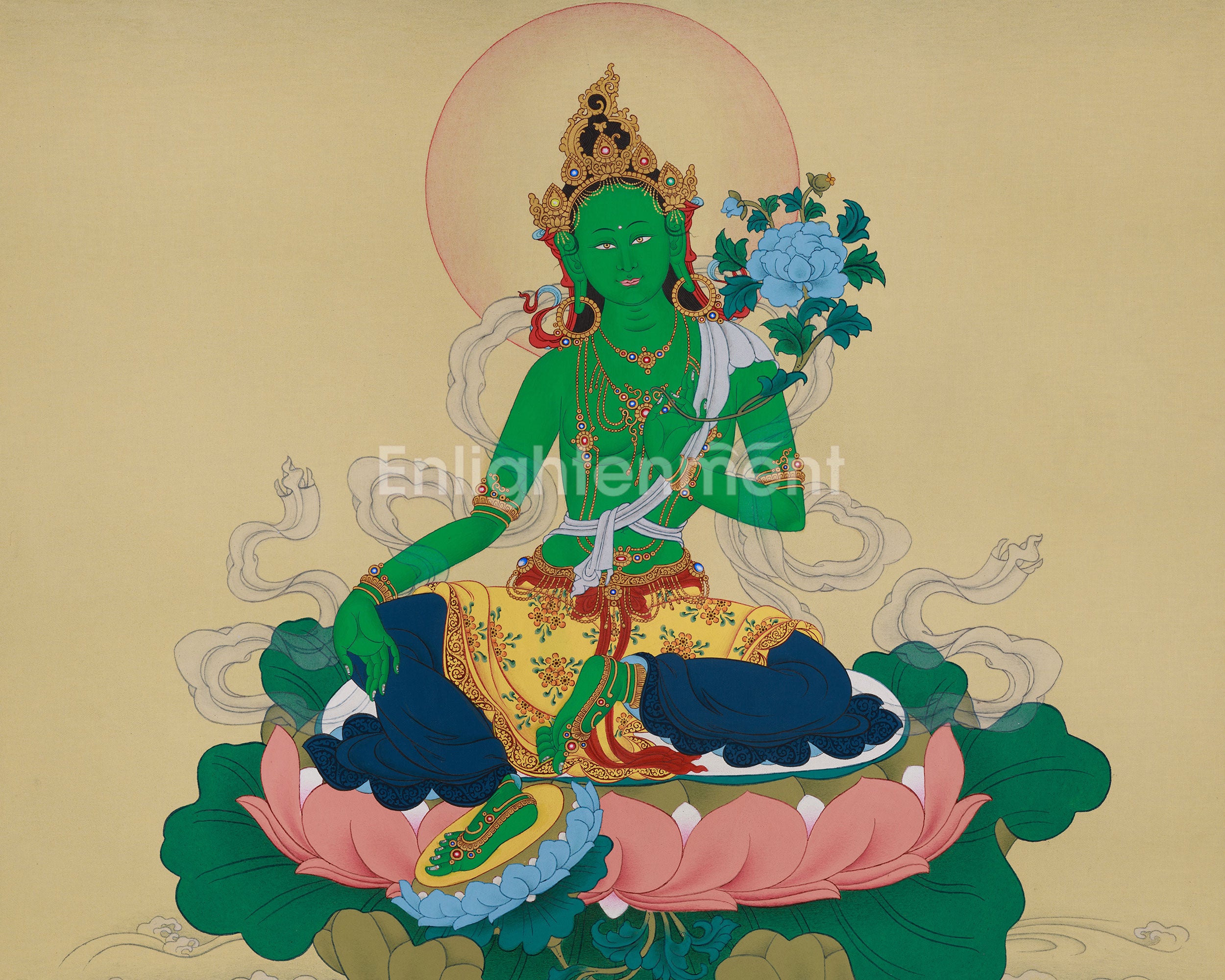Tibetan Buddhist Green Tara Thangka | The Compassionate Goddess