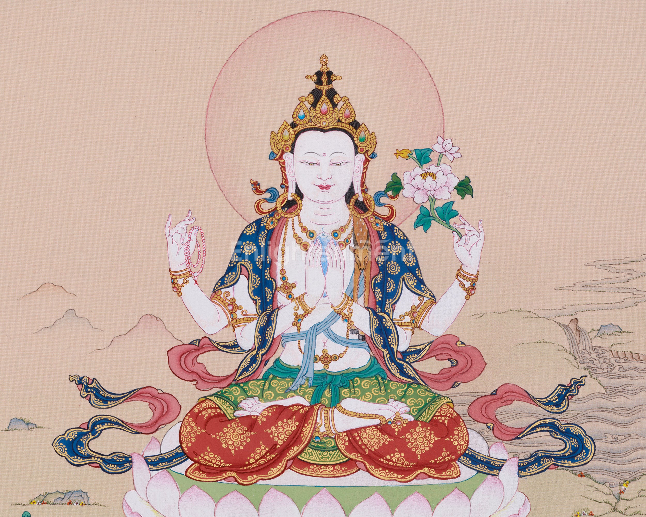 Hand-Painted Bodhisattva Chenrezig Art | Infinite Compassion and Enlightenment