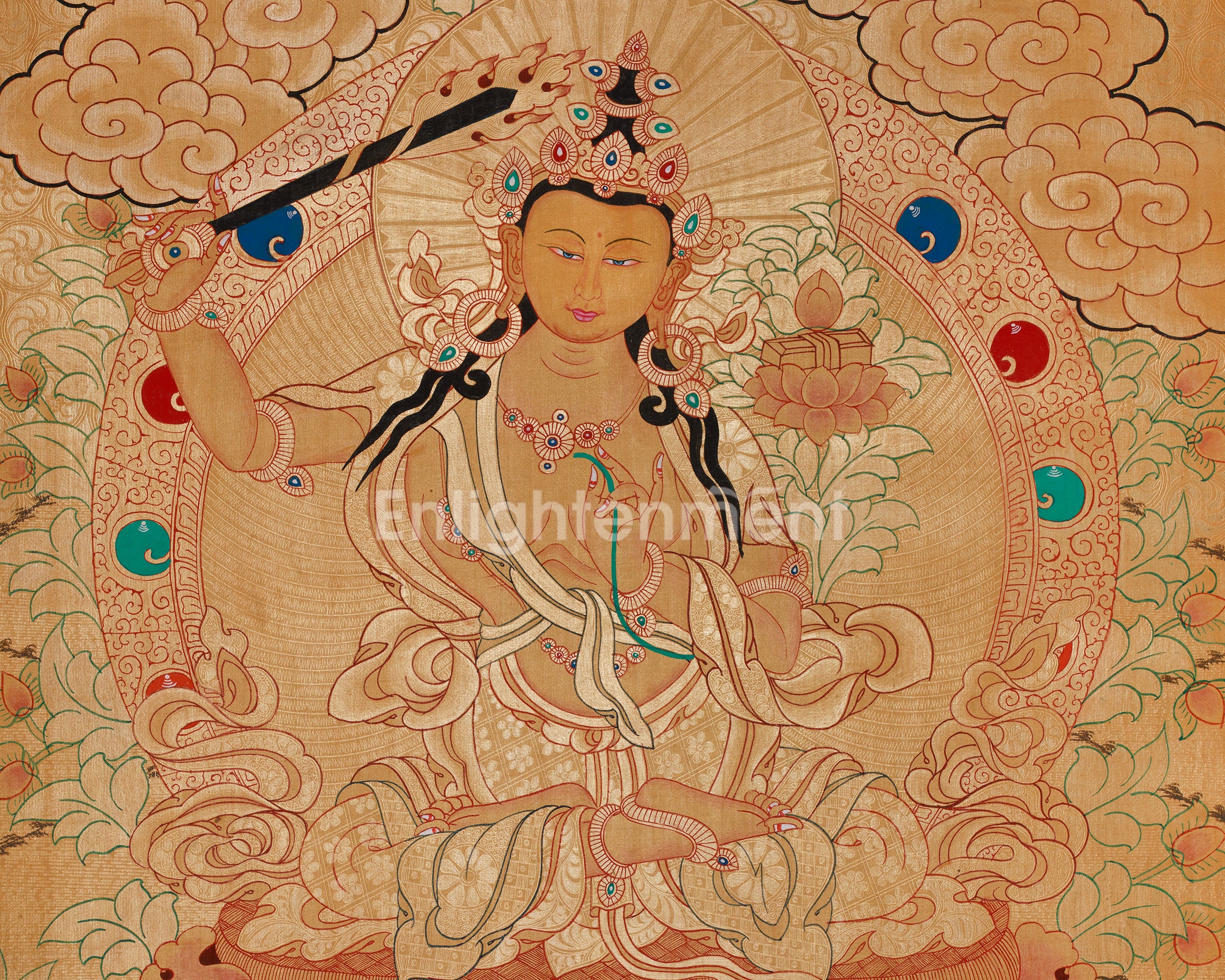 Buddhist Deity Manjushri Thangka | Wisdom Sword Protector
