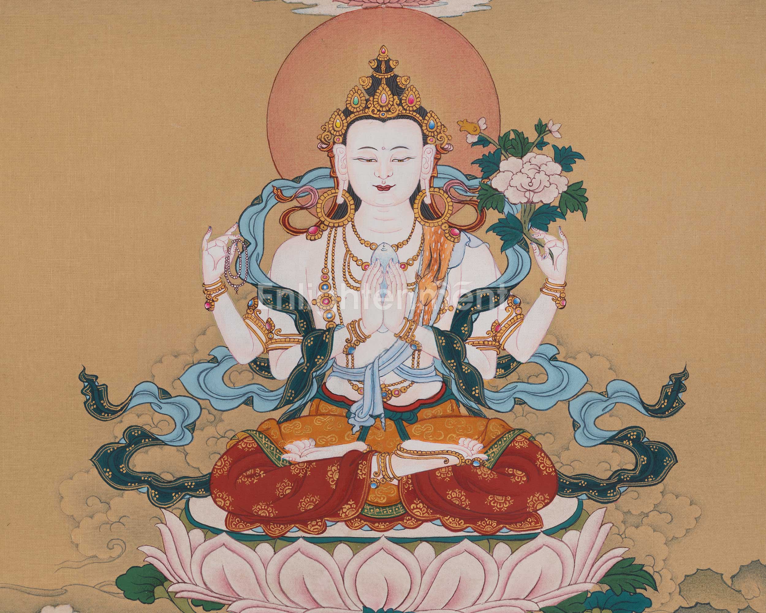 Tibetan Chenrezig Buddhist Art | Compassion Deity | Avalokiteshvara Thangka