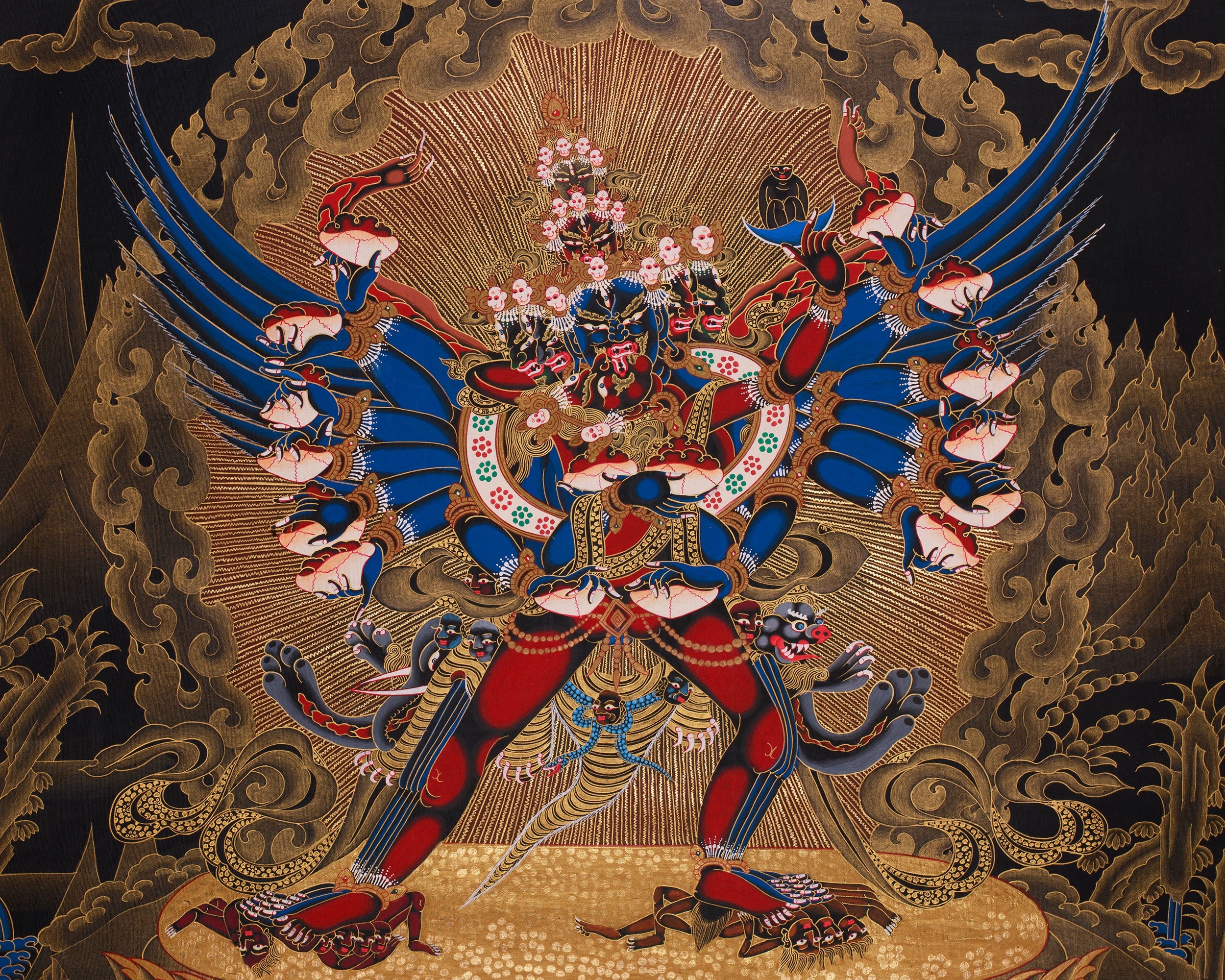 Chemchok Heruka with Consort | Wrathful Tibetan Deity Thangka of Wisdom and Transformation