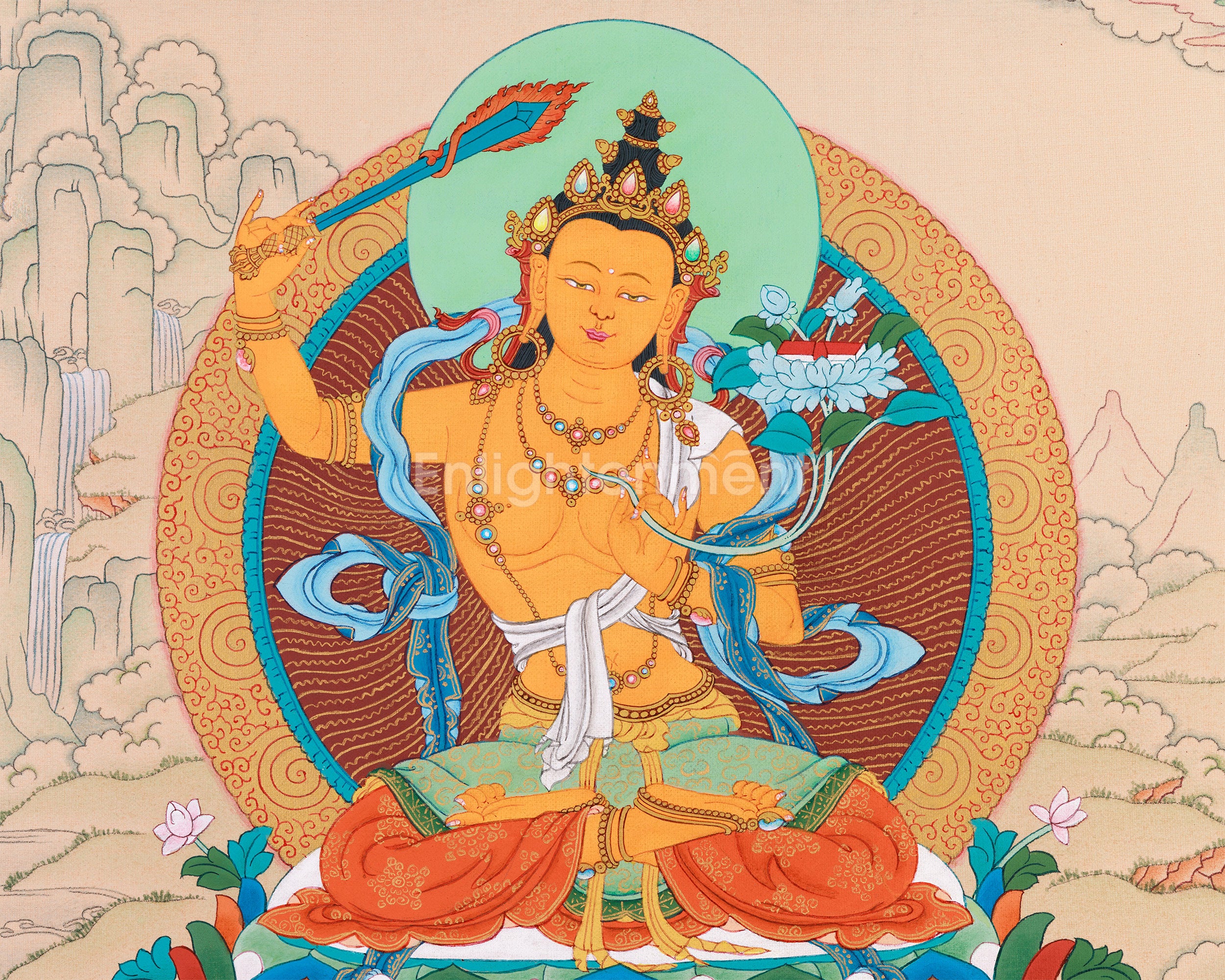 Thangka Manjushri | Bodhisattva of Wisdom and Compassion
