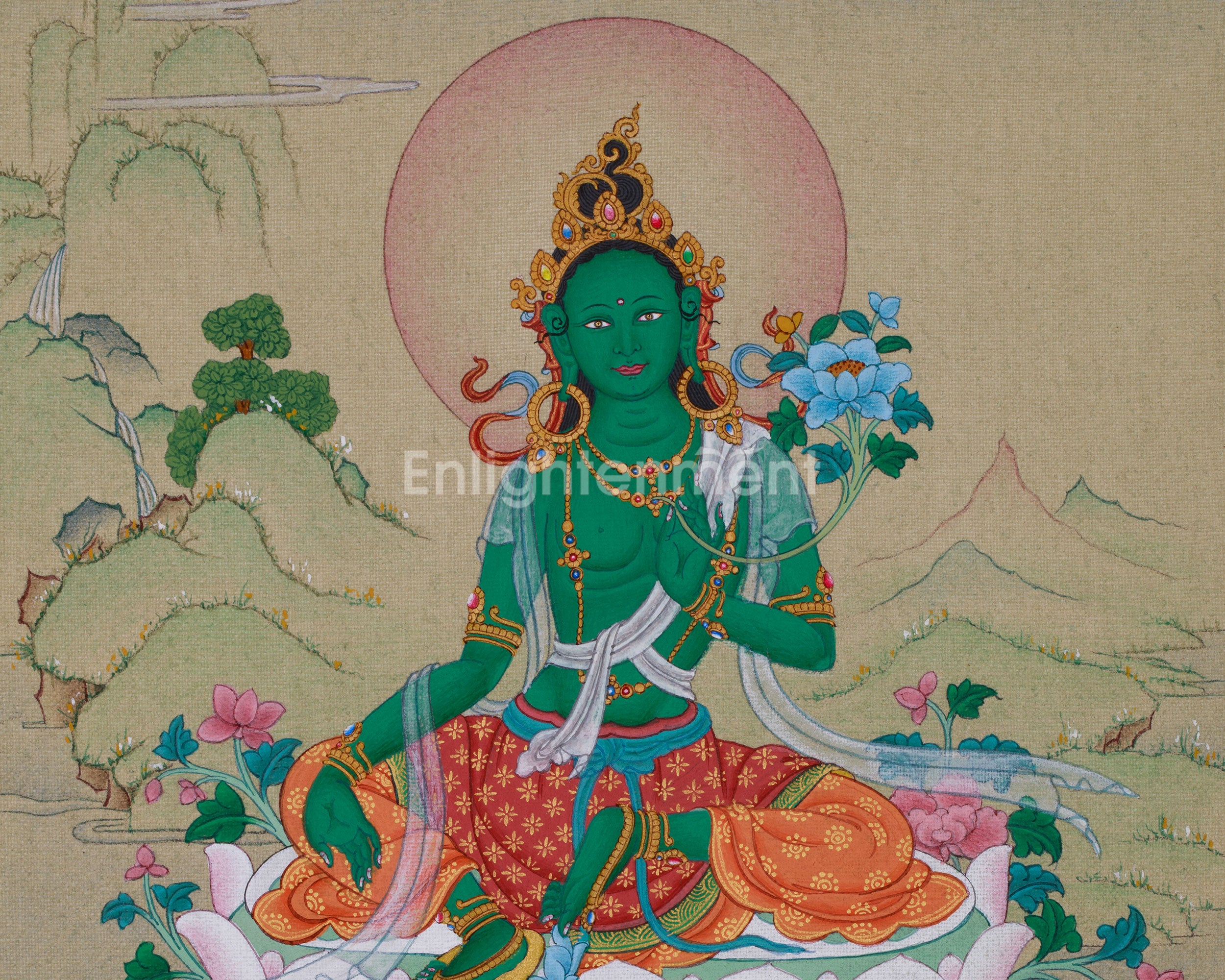Mother Green Tara Buddha Thangka | Female Bodhisattva of Protection and Swift Aid