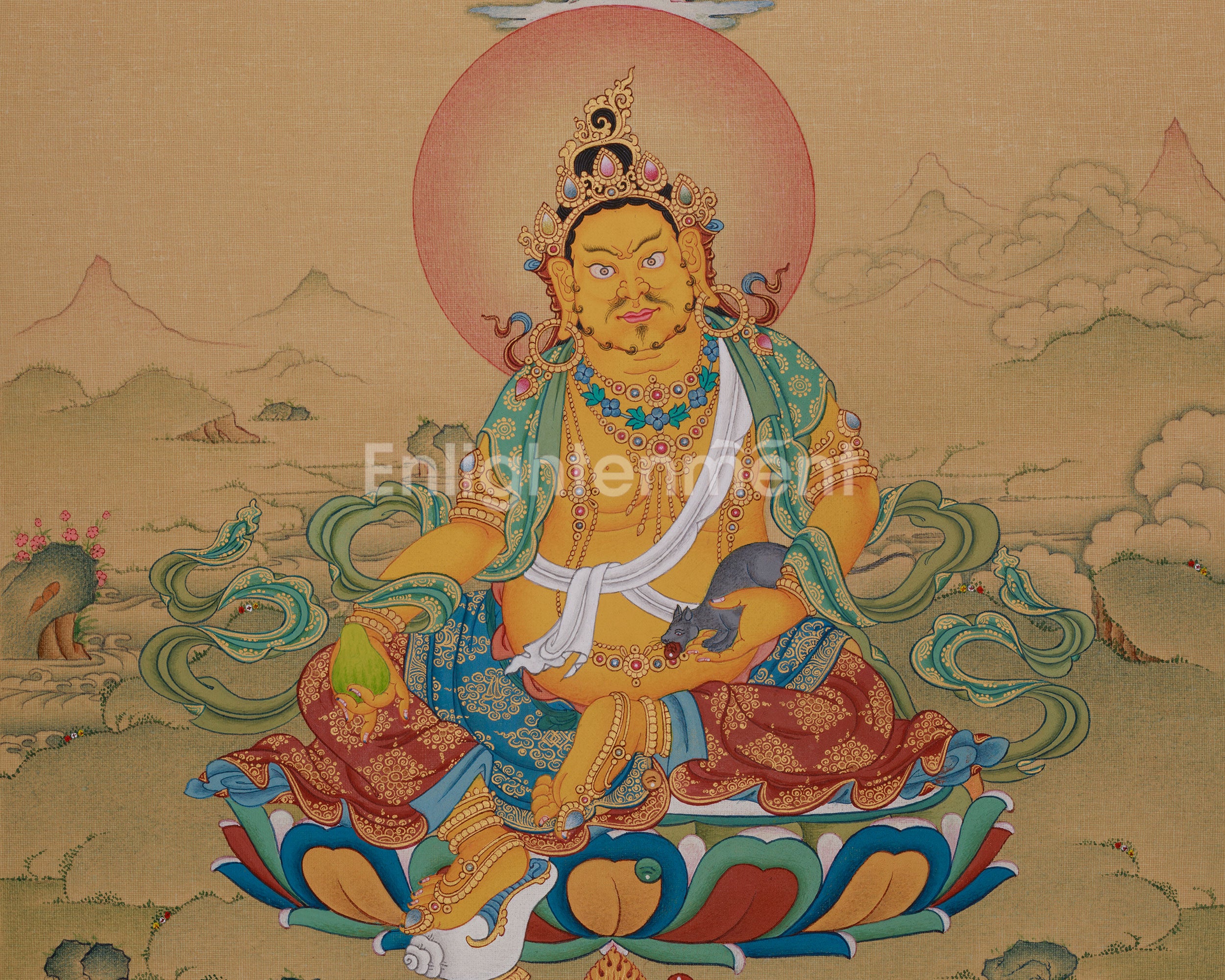 Tibetan Dzambhala with Ratnasambhava Thangka | Prosperity Artwork