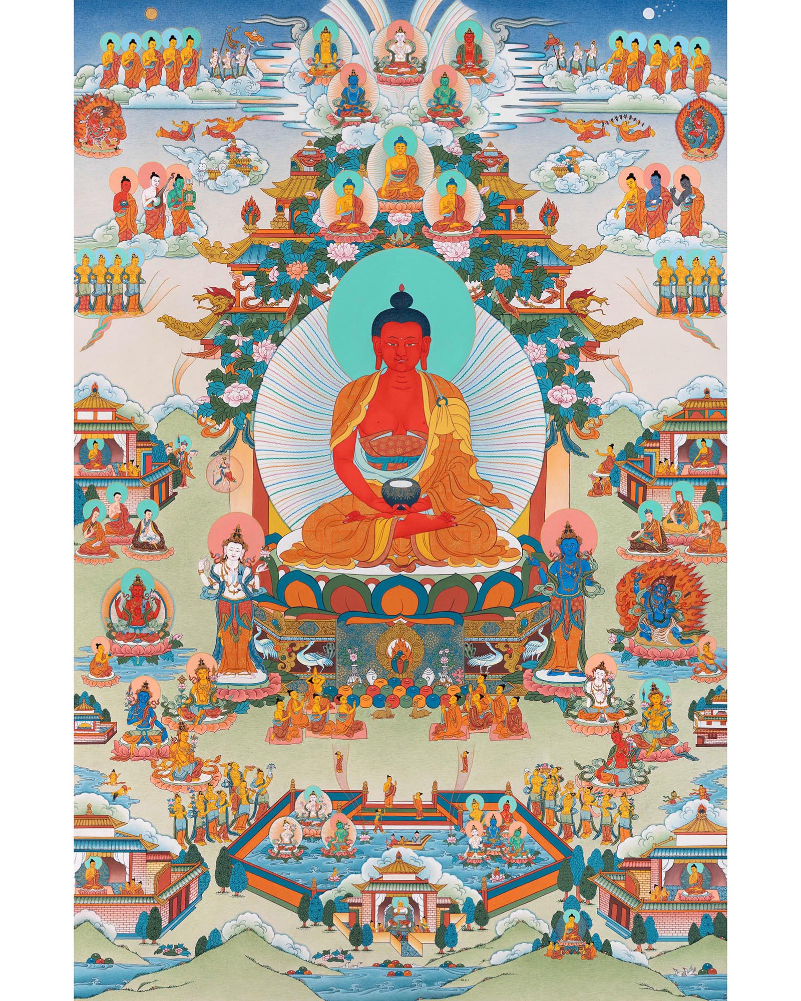 Amitabha Pure Land | Traditionally Hand Painted Buddha Thangka