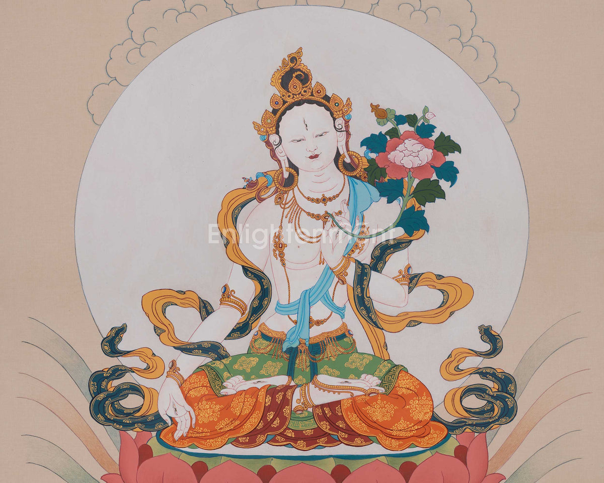 White Tara Compassionate Thangka | Seven-Eyed Deity | Longevity Artwork