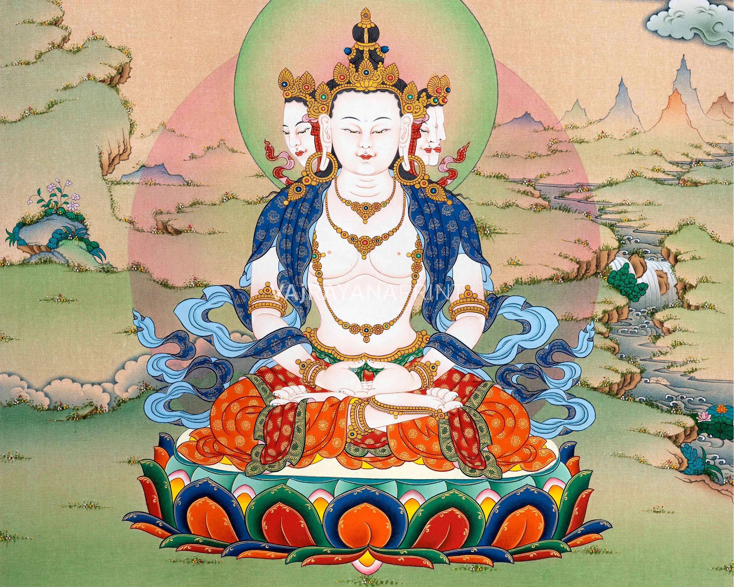 Thangka Artistry of Vairocana Buddha | Thangka Print of Universal Harmony