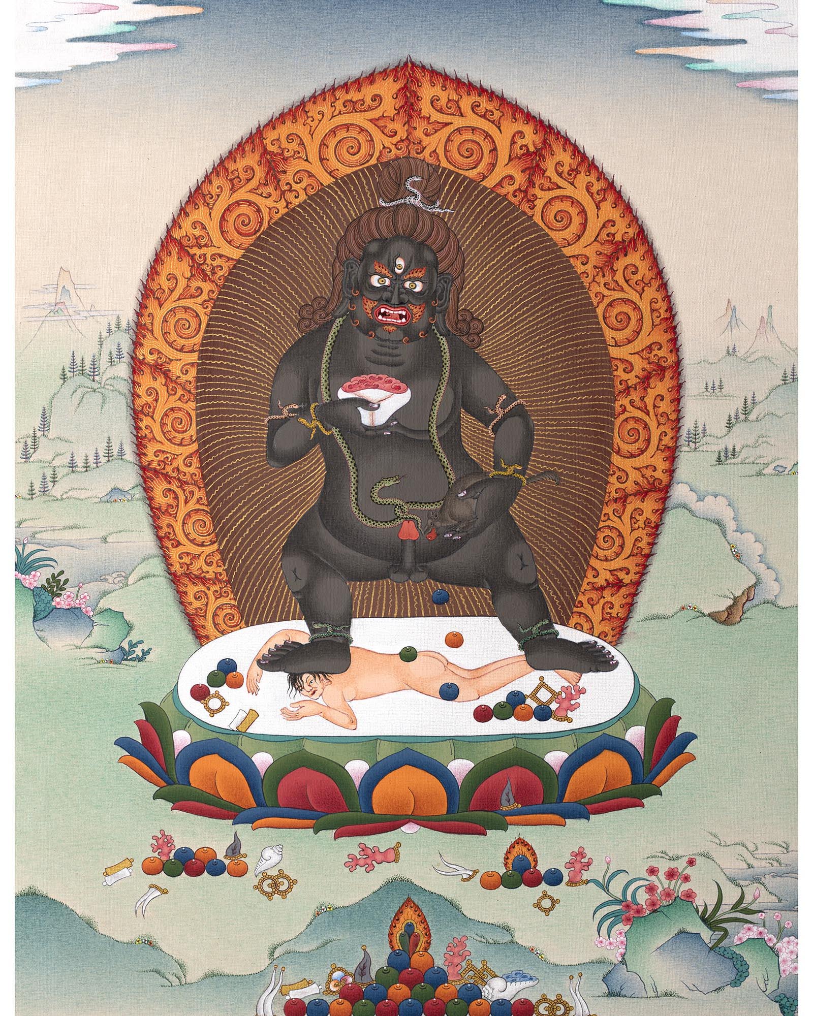 Black Dzambhala Thangka | Himalayan Painting | Jambala Art