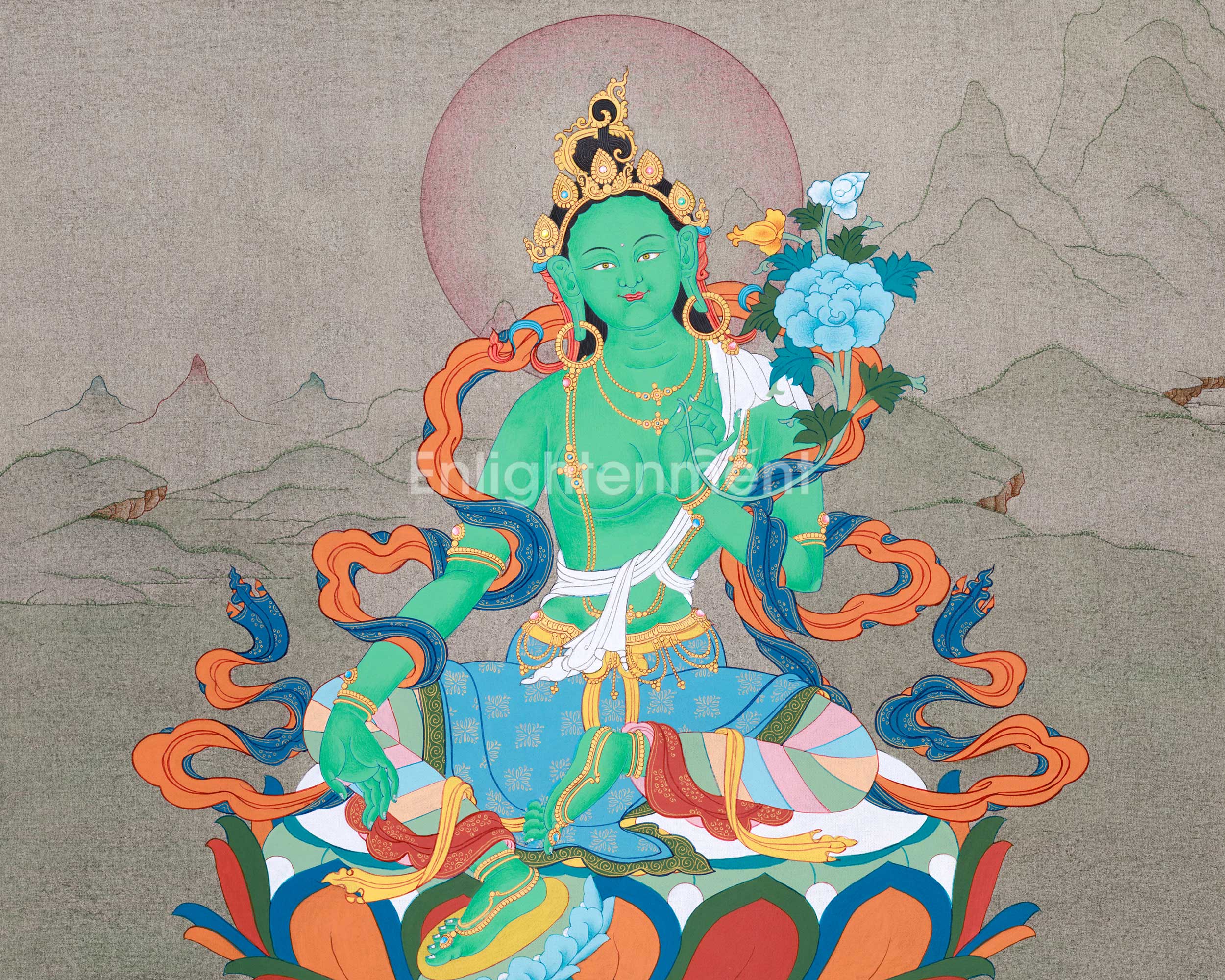 Green Tara Goddess Thangka Painting | Vajrayana Artwork