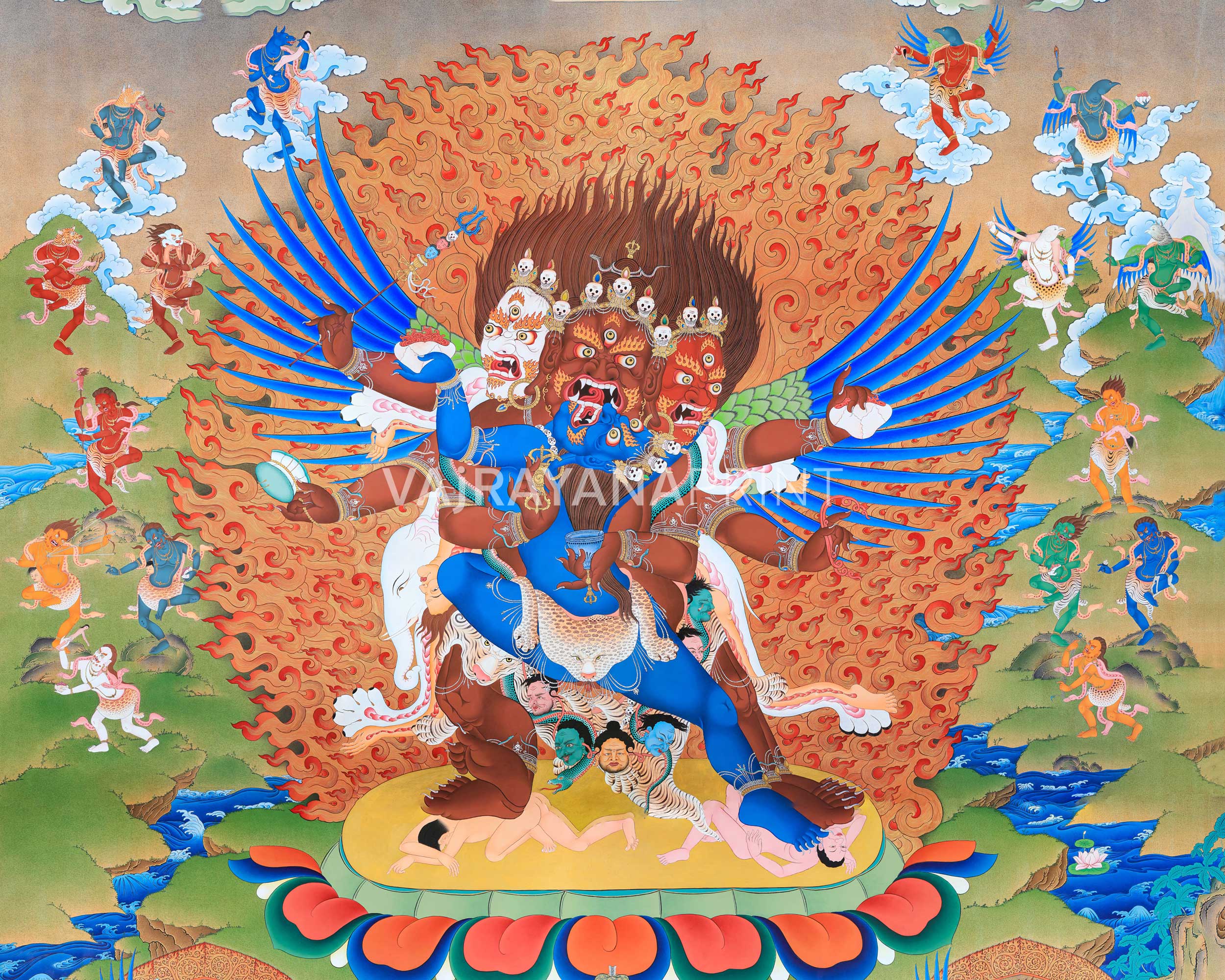 58 Wrathful Deities, Bardo Thangka Painting, Thangka Print
