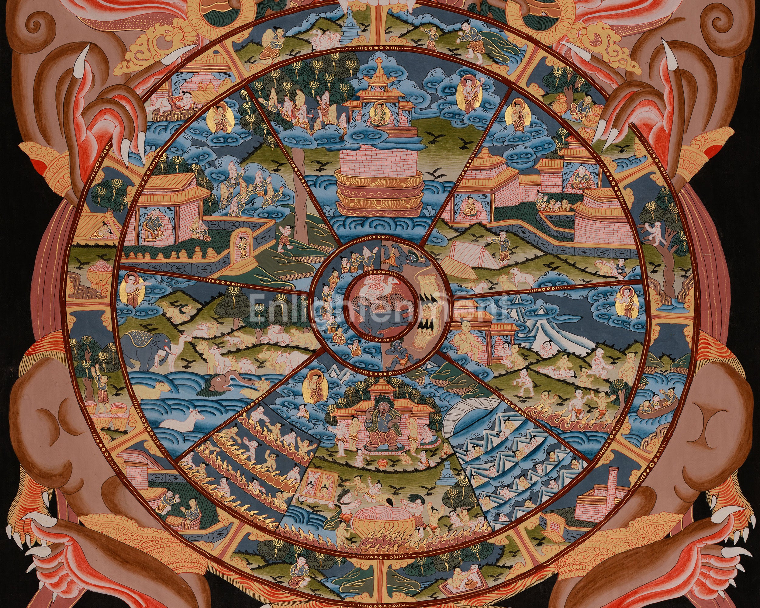 Sacred Wheel of Life Art | Bhavachakra Thangka | Tibetan Artwork