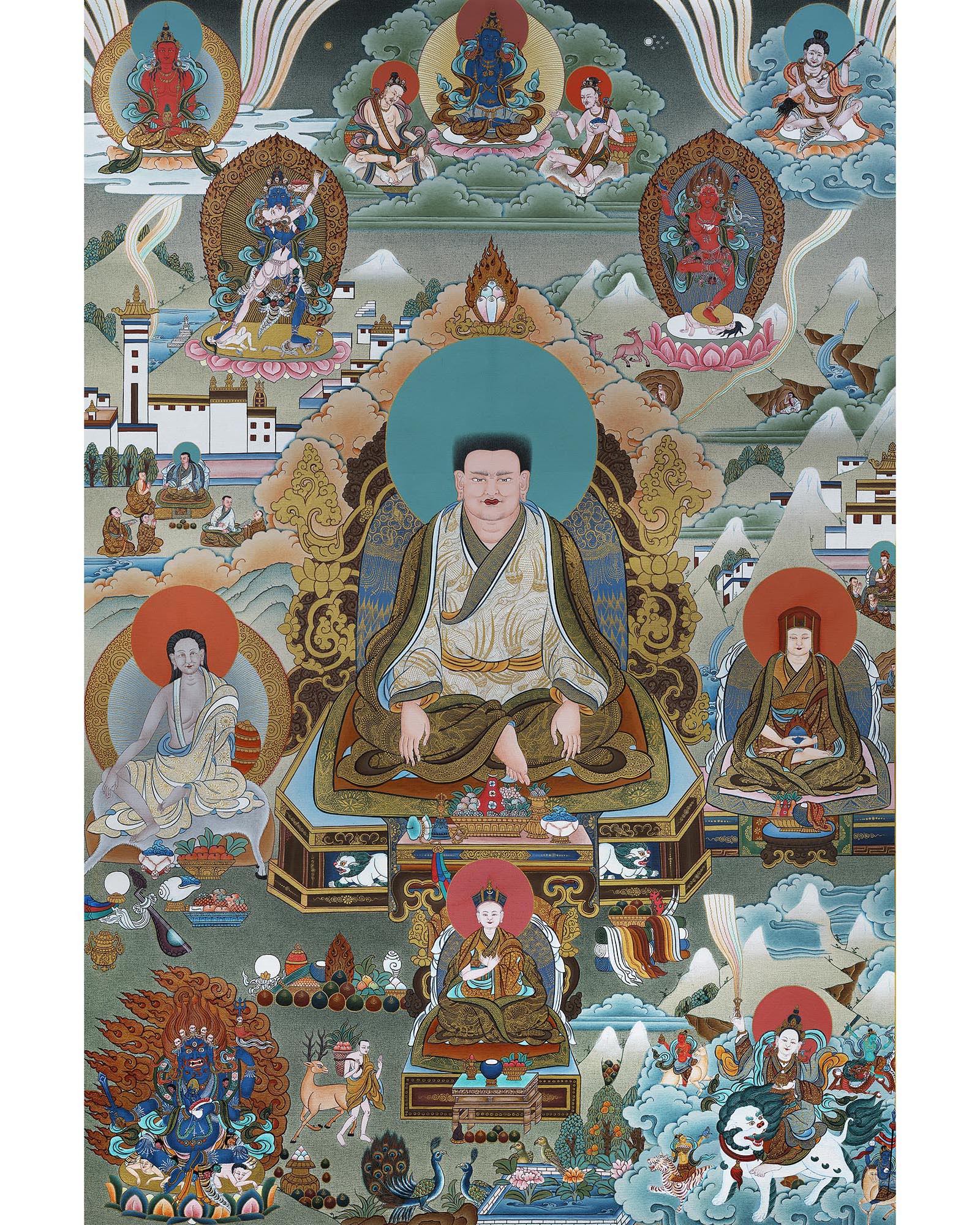 Rare Marpa Milarepa Thangka, Kagyu Lineage Master, Himalayan Vajrayana Buddhist Art