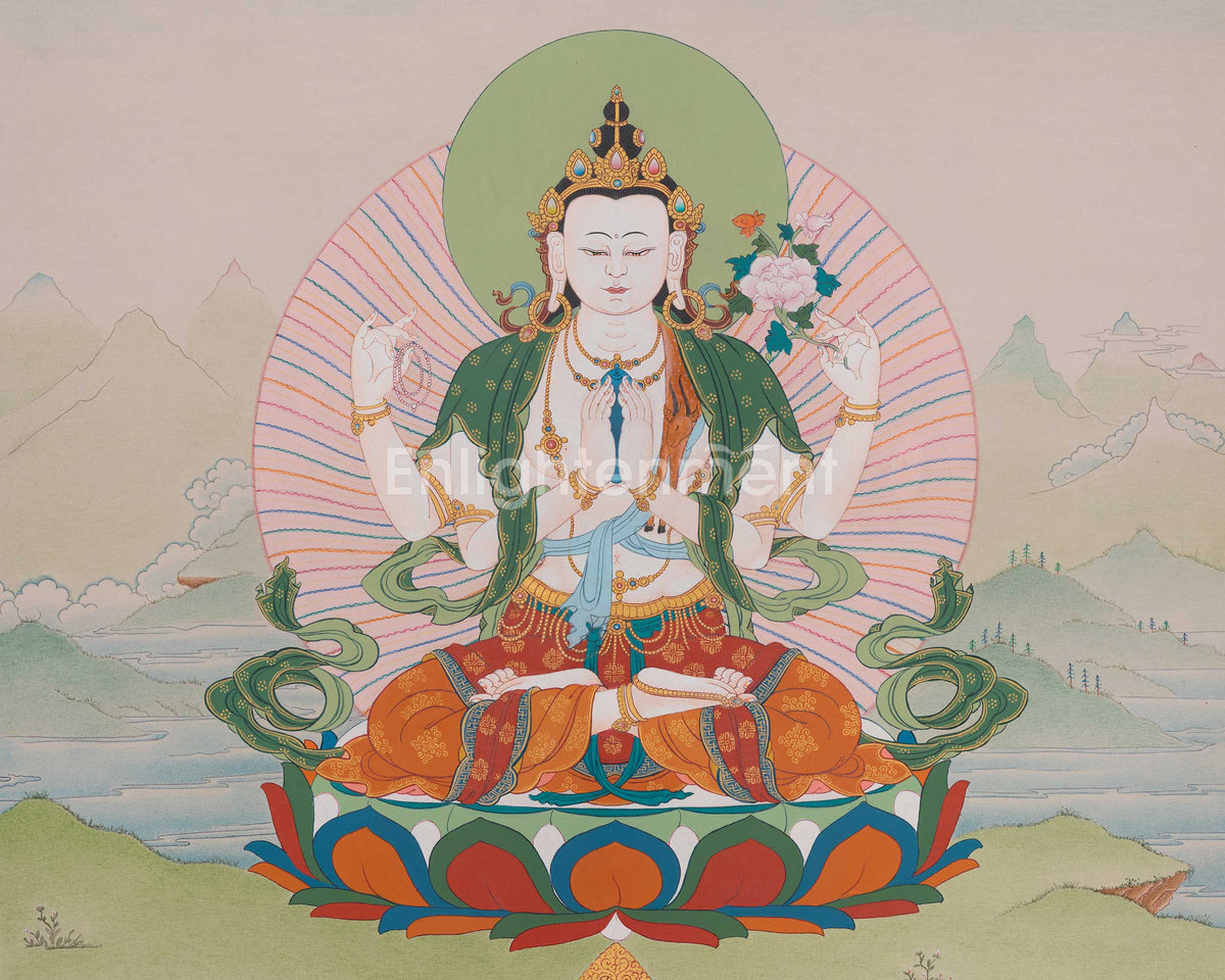 Chenrezig Sacred Himalayan Thangka | Bodhisattva Of Boundless Compassion
