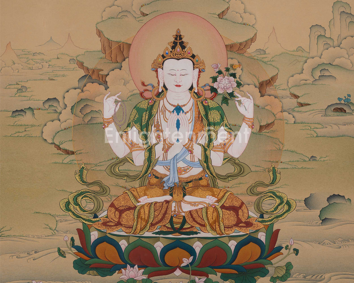 Chenrezig Thangka Painting Art | Avalokiteshvara Thangka | Boundless Compassion of All Buddhas