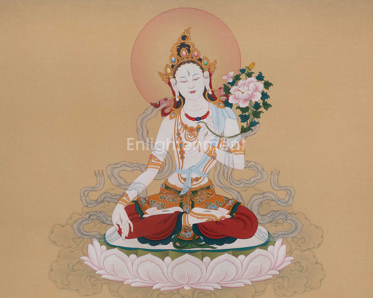 Traditional White Tara Buddhist Art | Sita Tara | Healing Deity