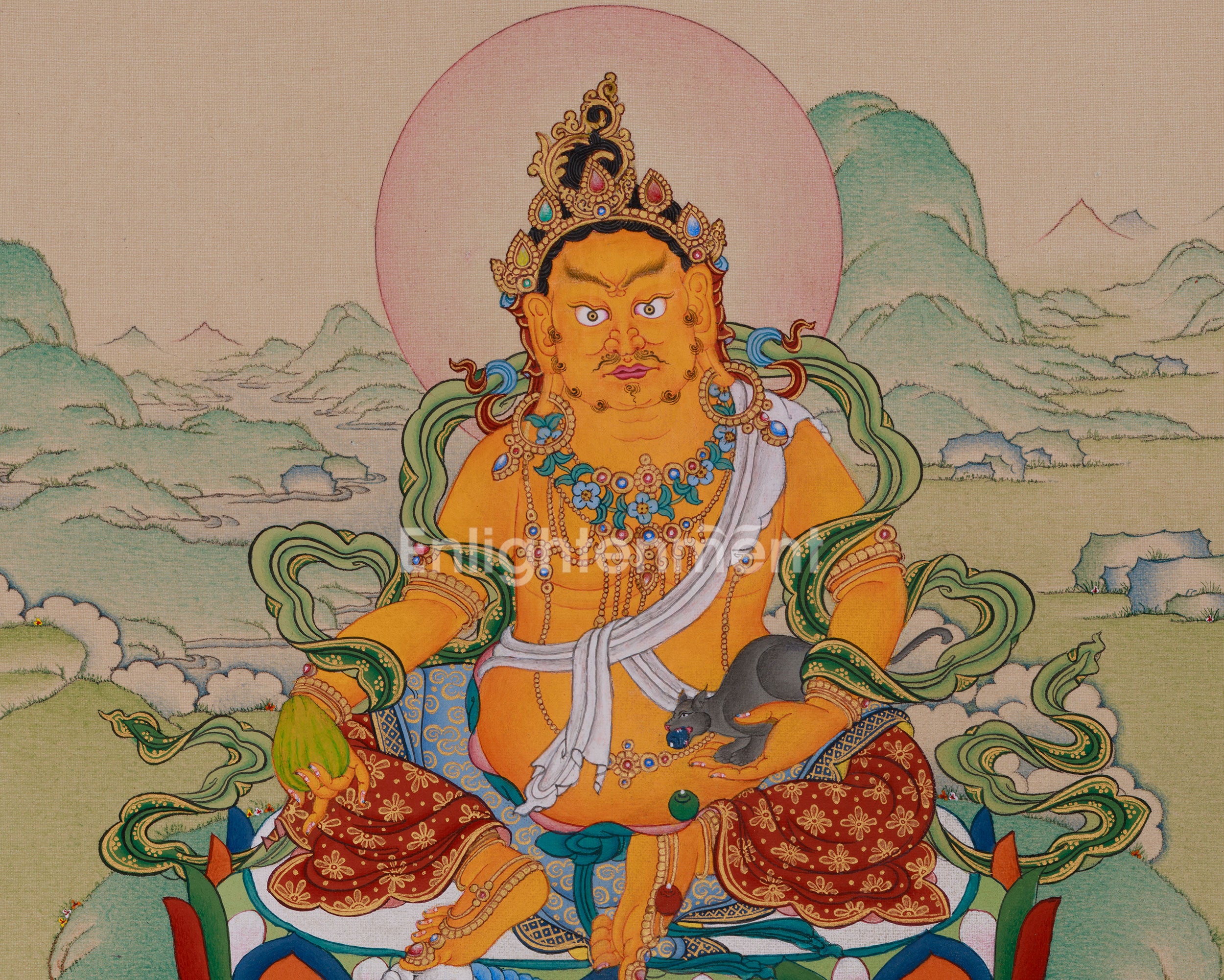 Powerful Wealth Deity, Jambhala | Thangka Painting for Prosperity