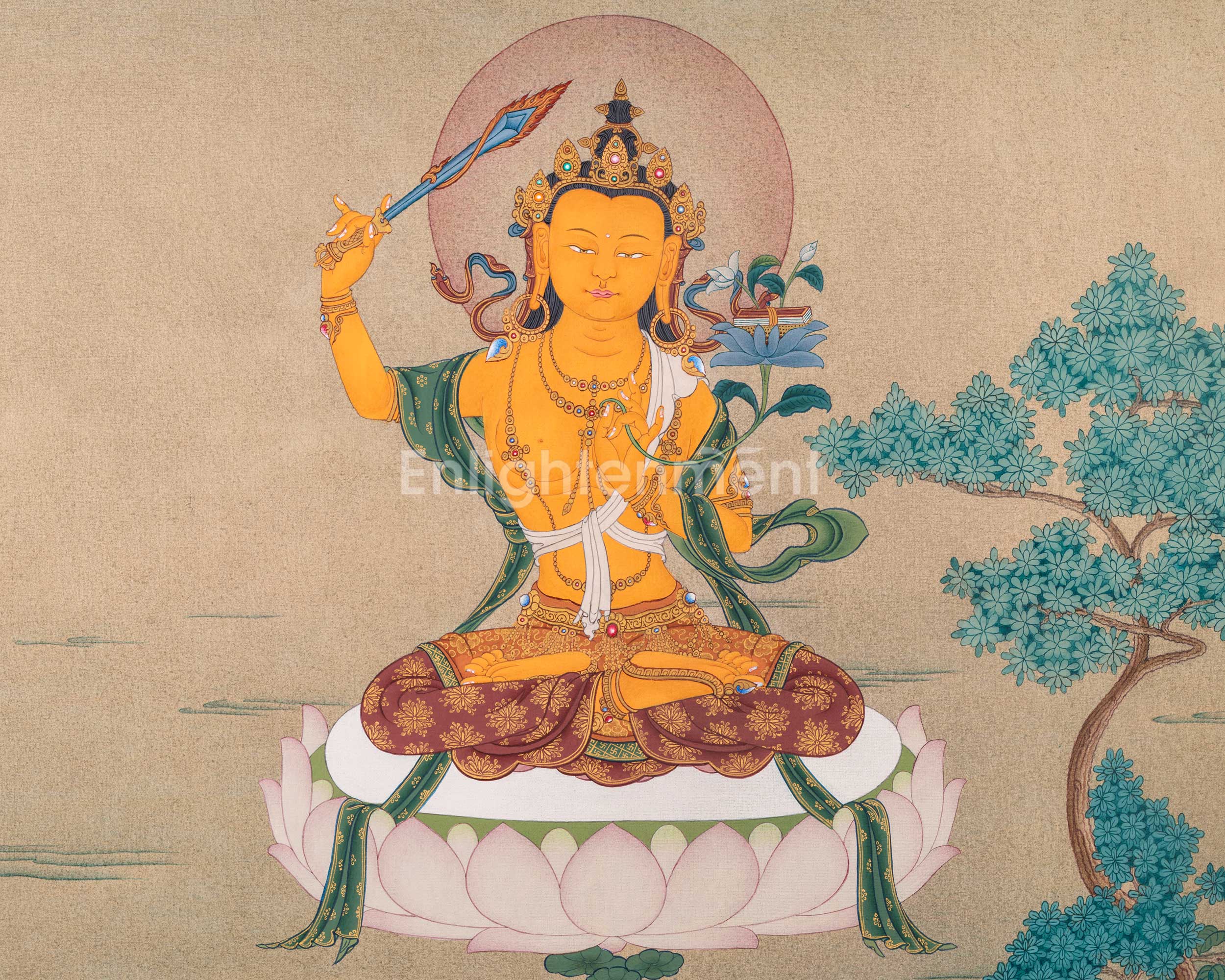 Manjushree in Natural Colors: Karma Gadri Thangka