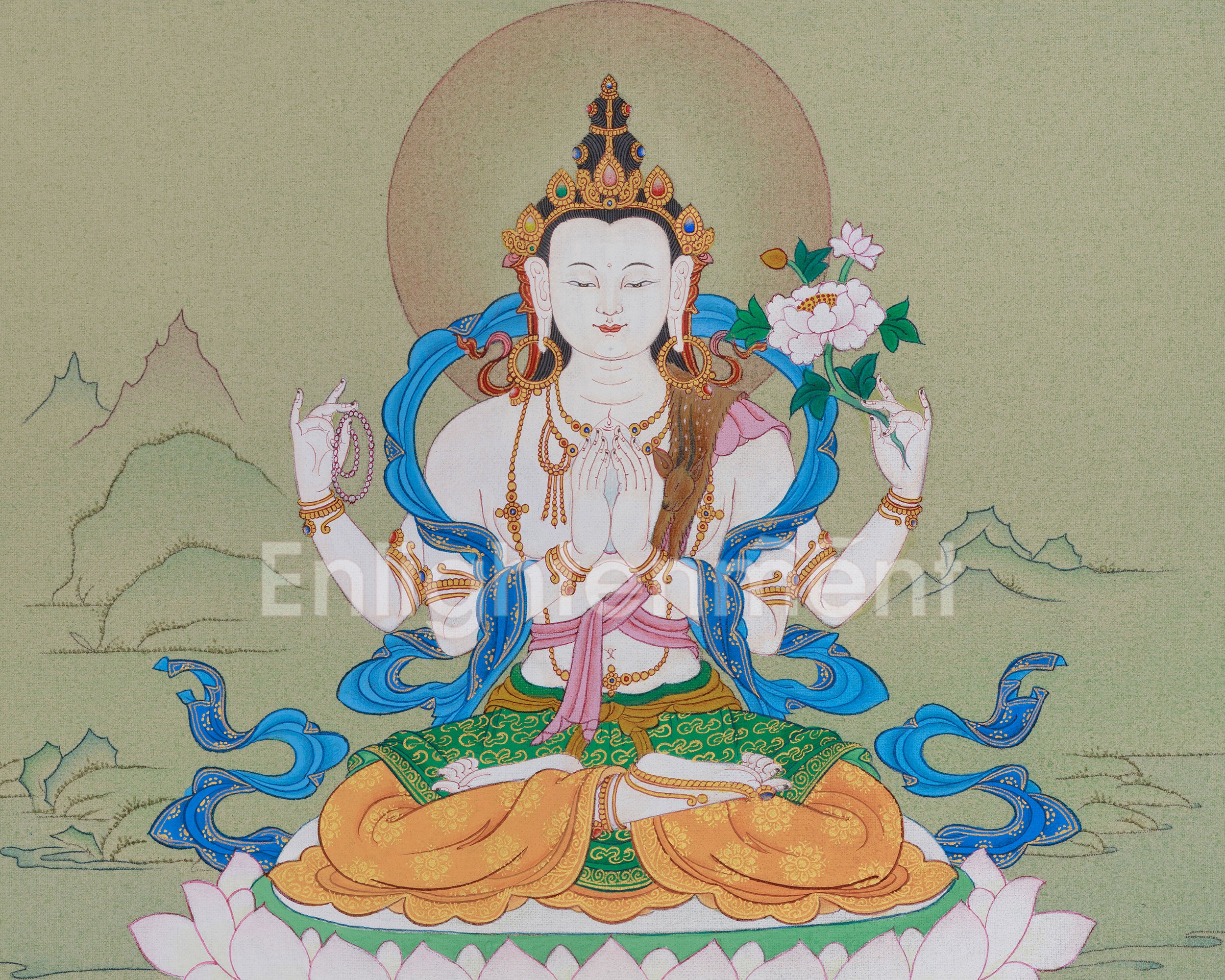 Peaceful Thangka of Chenrezig | Infinite Compassion Deity
