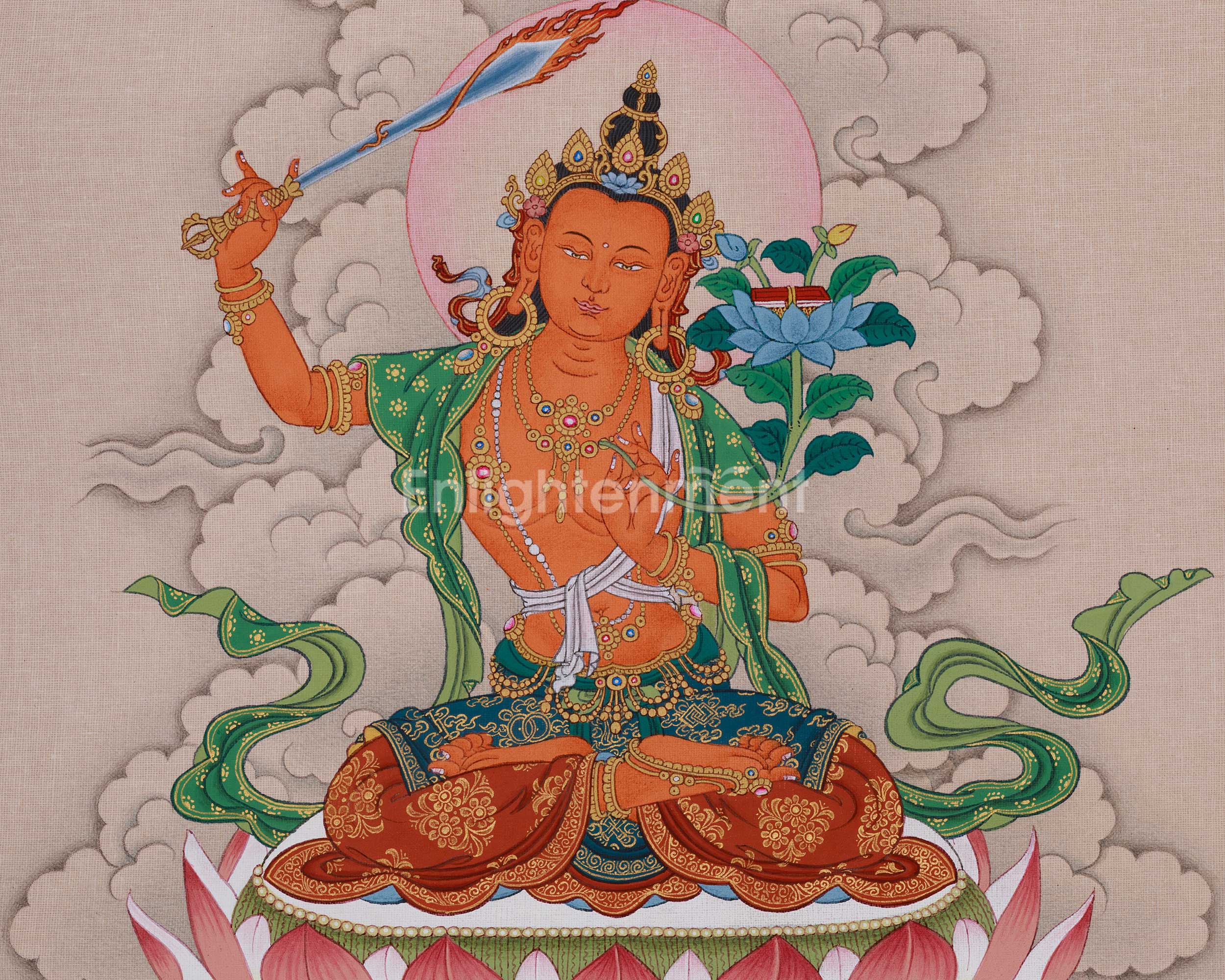 Manjushri Bodhisattva of Wisdom Deity Thangka | God of Swords