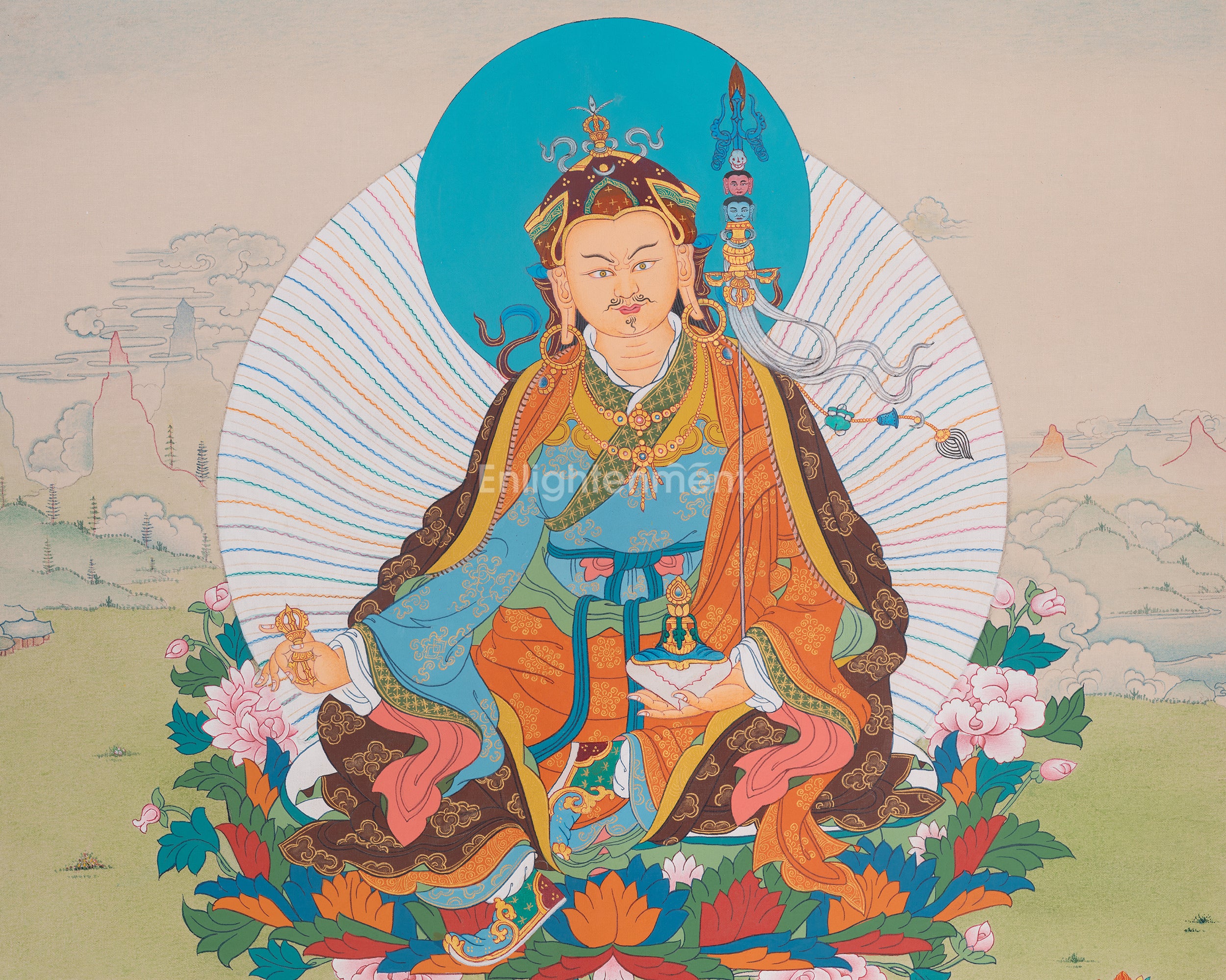 Guru Rinpoche Tibetan Art | Padmasambhava Sacred Artwork | Thangka Painting