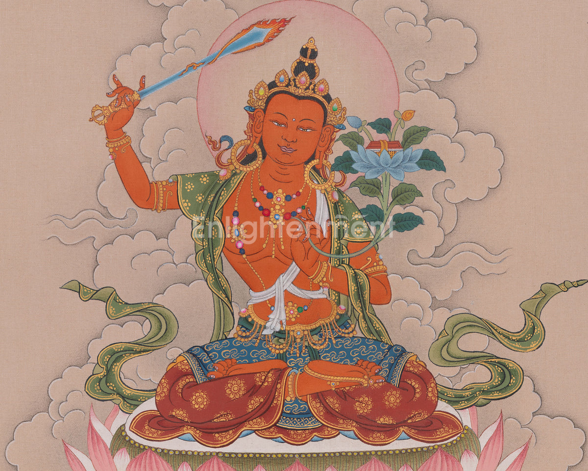 Hand-painted Thangka Of Manjushri | Sword Of Wisdom | Bodhisattva Art